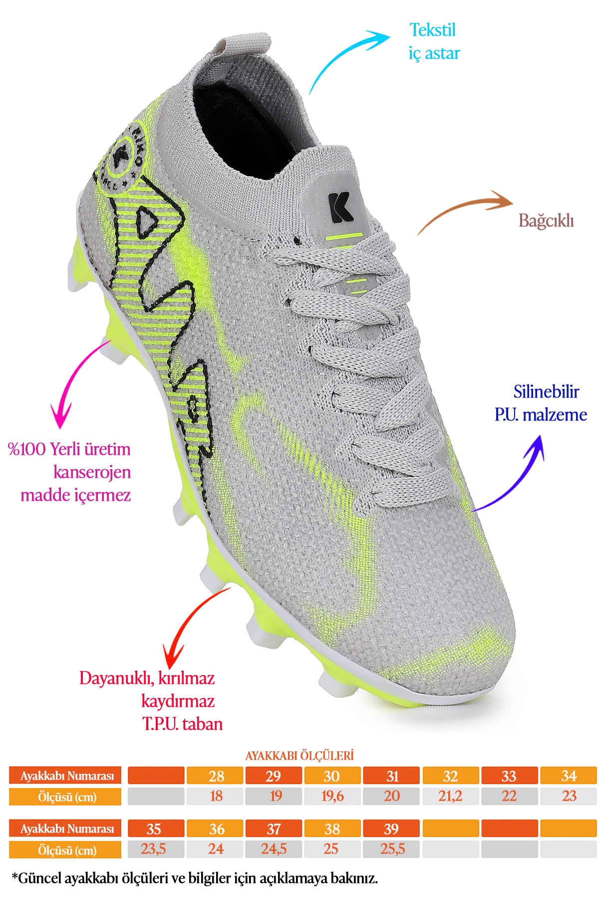 Kiko Kids Kiko Kids Çok Renkli Mila Krampon Çim Saha Erkek Çocuk Futbol Ayakkabı Taş - Fosfor Sarı Sneaker | Flo Çok Renkli - 3. görsel