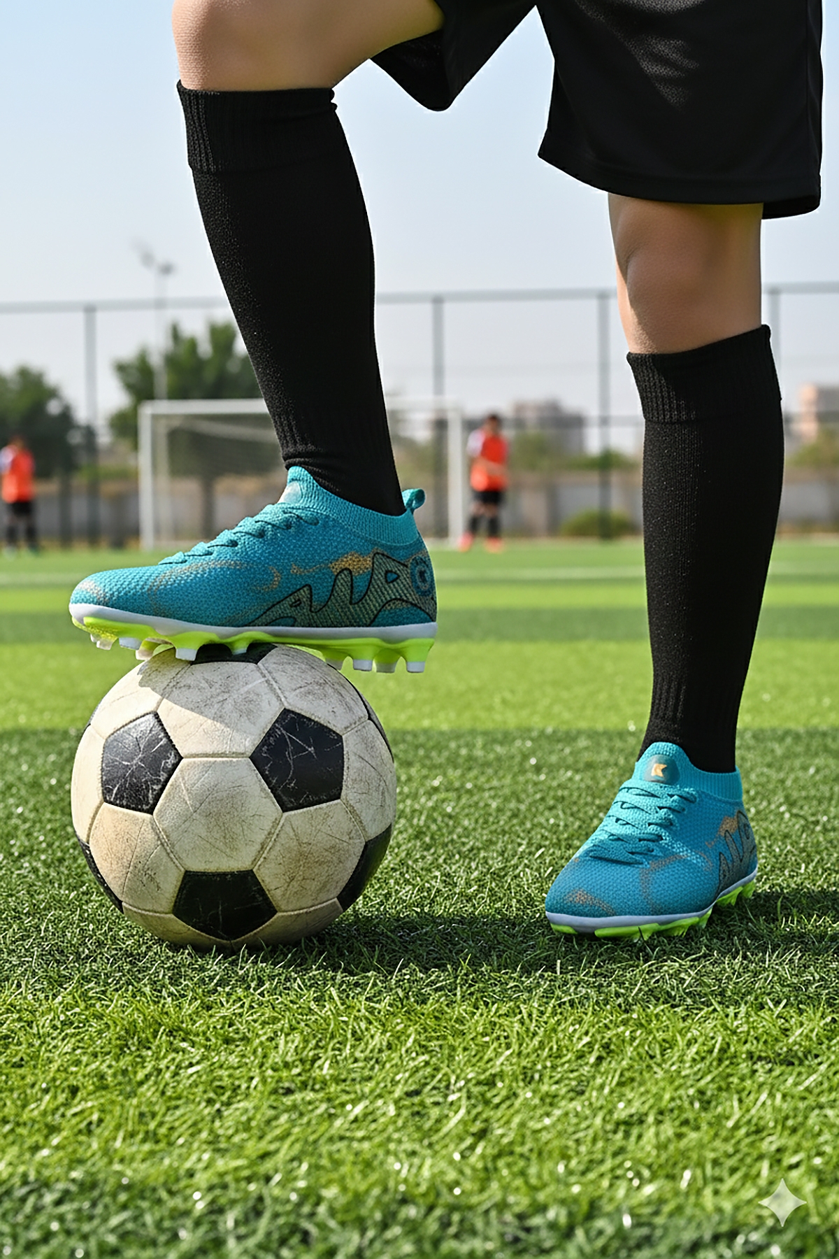 Mila Krampon Çim Saha Erkek Çocuk Futbol Ayakkabı Turkuaz - Altın - Görsel 4