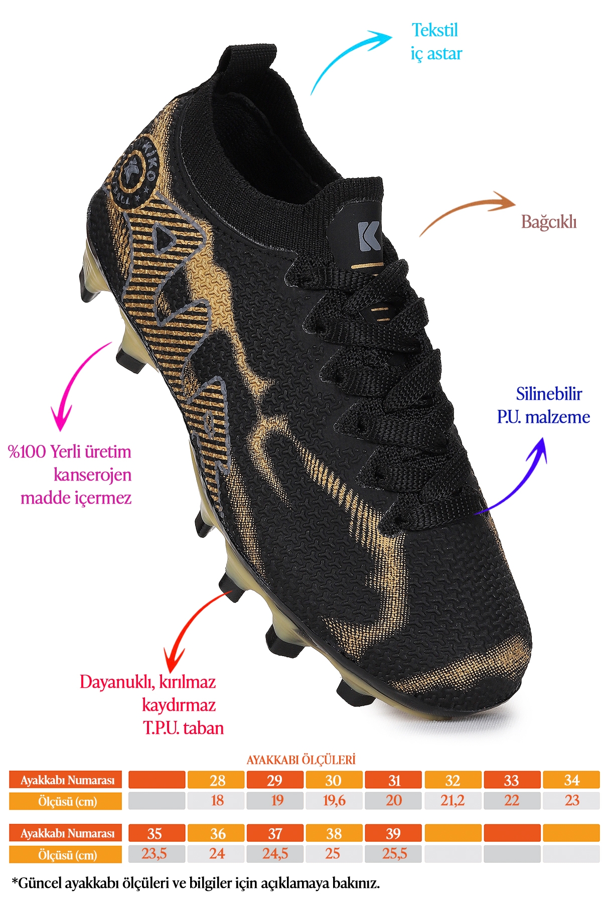 Mila Krampon Çim Saha Erkek Çocuk Futbol Ayakkabı Siyah - Altın - Görsel 3