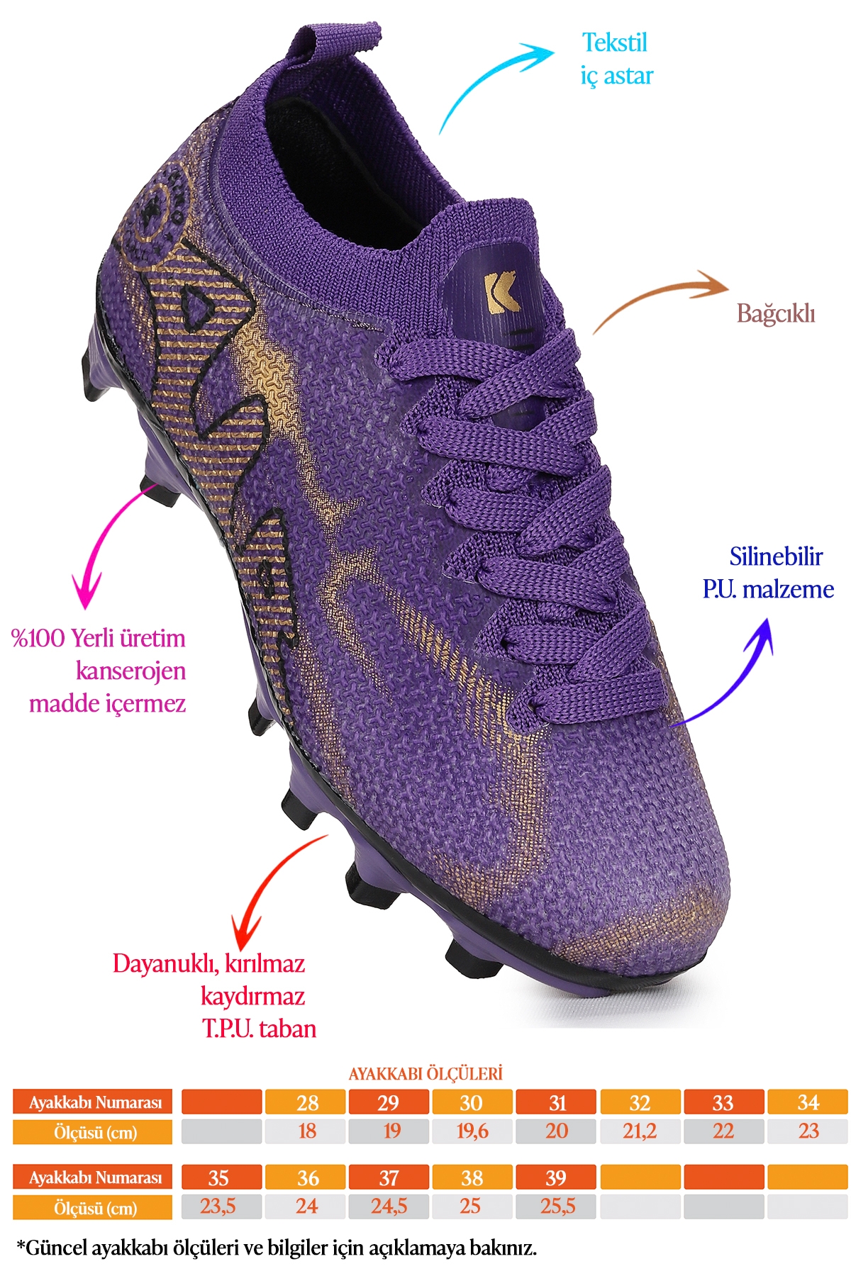 Mila Krampon Çim Saha Erkek Çocuk Futbol Ayakkabı Mor - Altın - Görsel 3