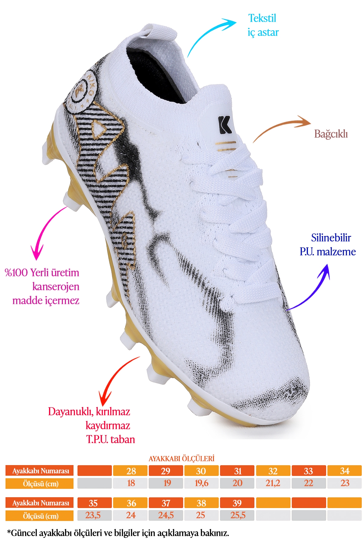 Mila Krampon Çim Saha Erkek Çocuk Futbol Ayakkabı Beyaz - Altın - Görsel 3