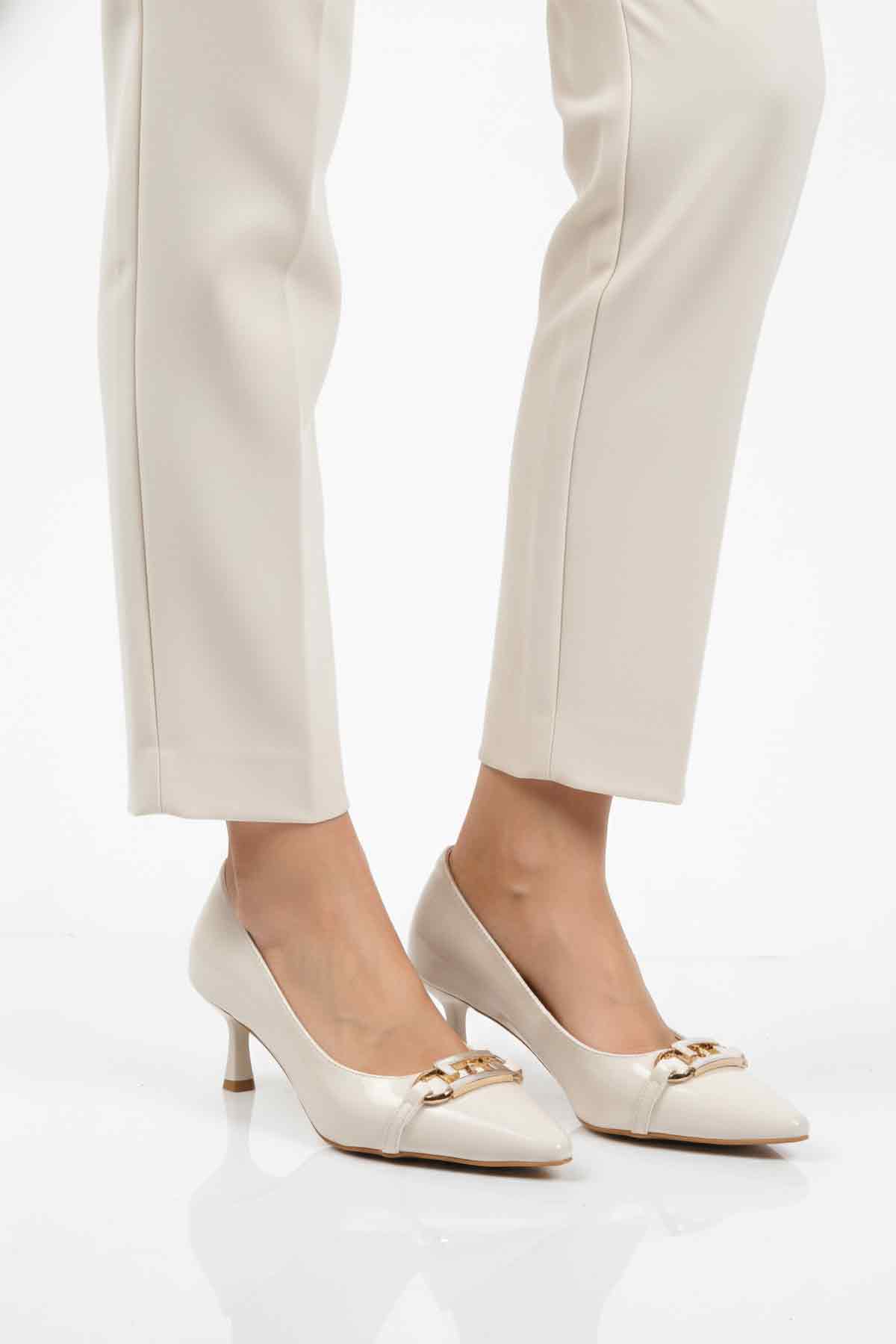 Ayakmod Ayakmod 695029 Z Beyaz Kadın Kadın Tokalı Stiletto Kadın Topuklu Ayakkabı Flo'da! Beyaz - 3. görsel