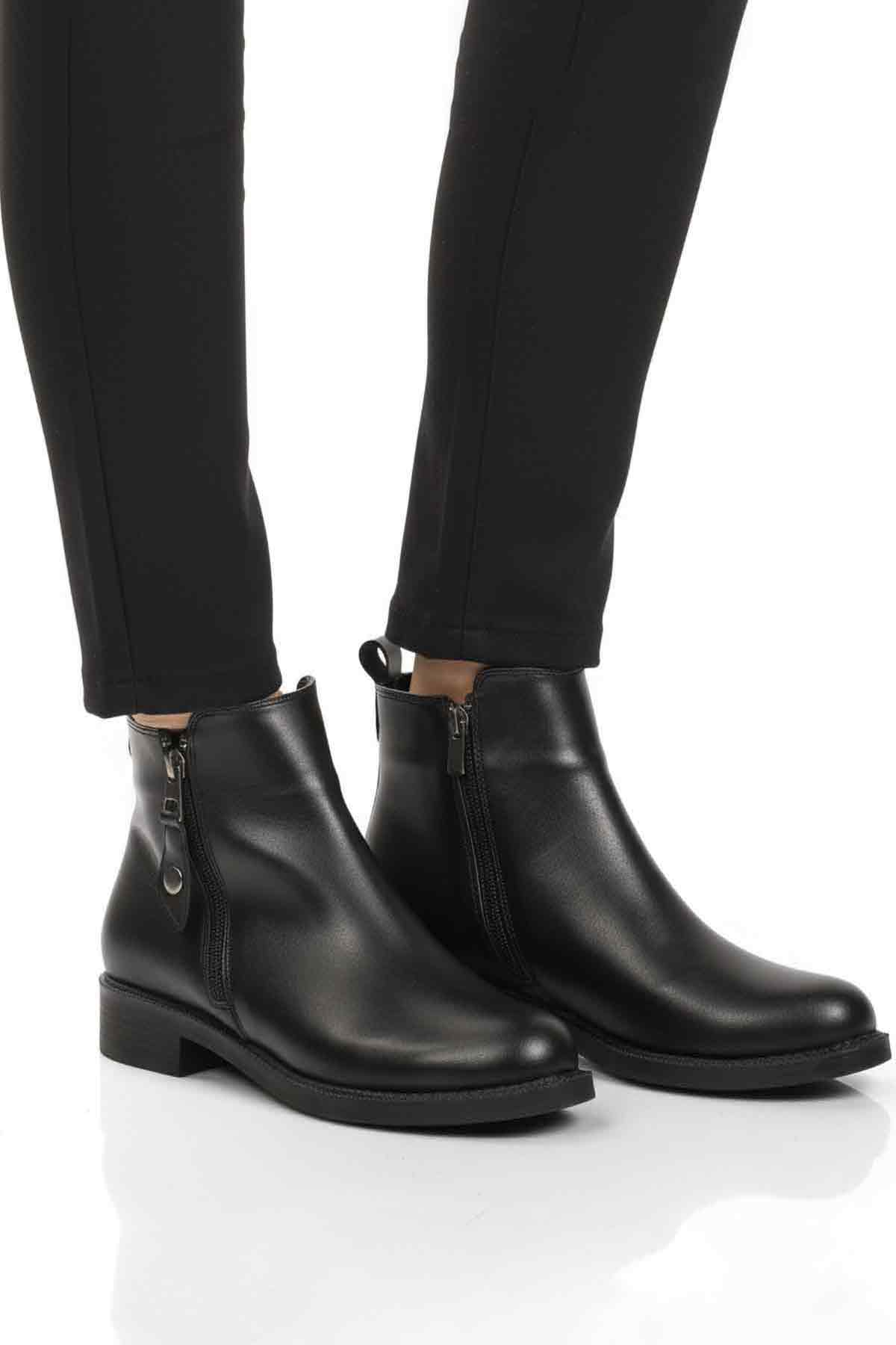 Ayakmod Ayakmod 224581 Z Soğuğa Dirençli Polarlı Fermuarlı Siyah Cilt Kadın Bot Flo'da! Siyah - 3. görsel