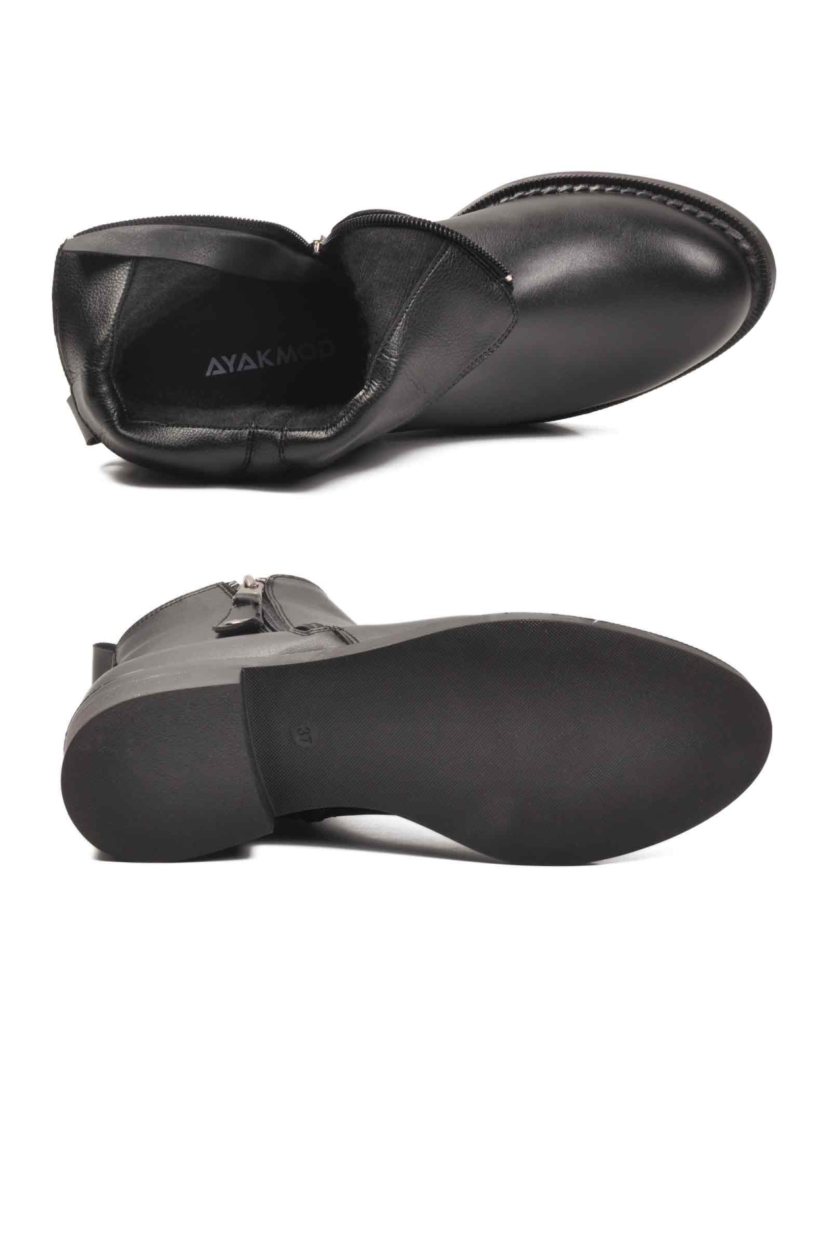 Ayakmod Ayakmod 224581 Z Soğuğa Dirençli Polarlı Fermuarlı Siyah Cilt Kadın Bot Flo'da! Siyah - 6. görsel