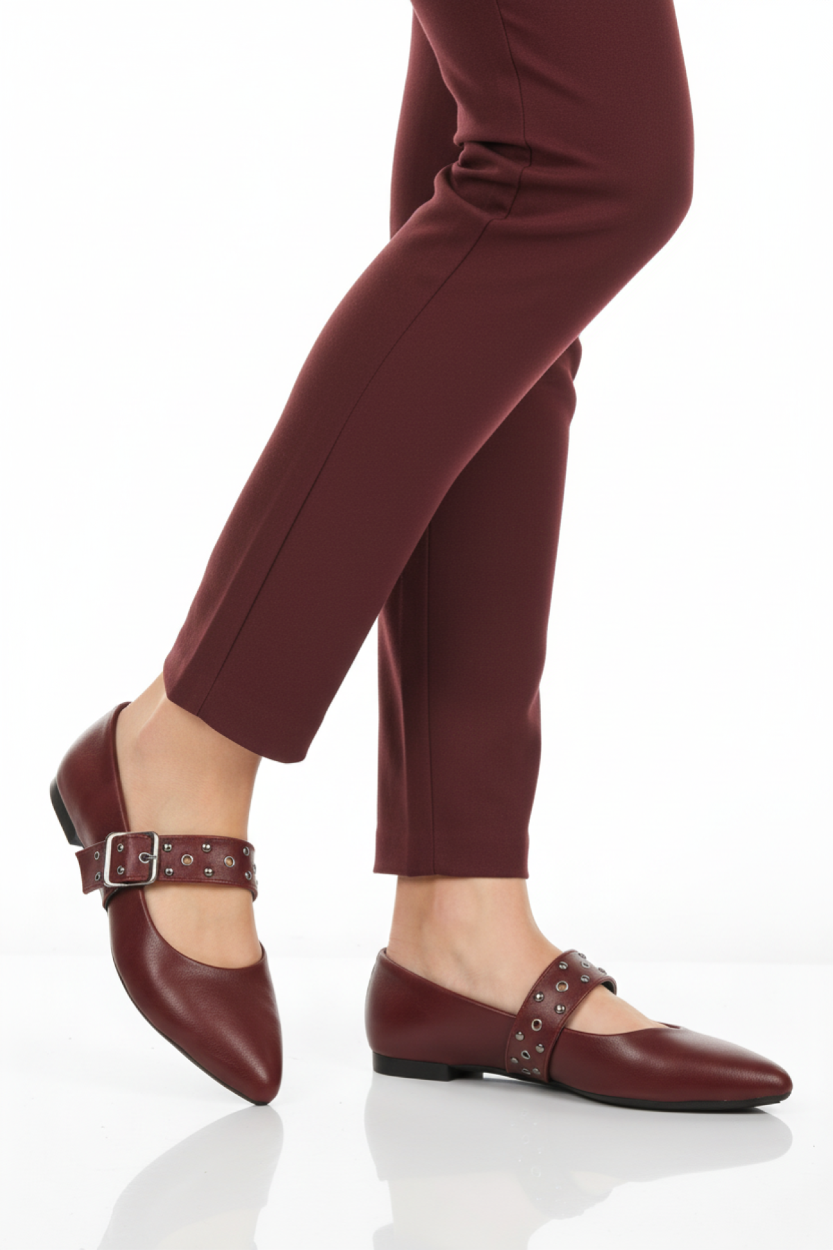 Ayakmod Ayakmod 209166 Z Bordo Cilt Kadın Tokalı Babet Günlük Ayakkabı Flo'da! Bordo - 3. görsel