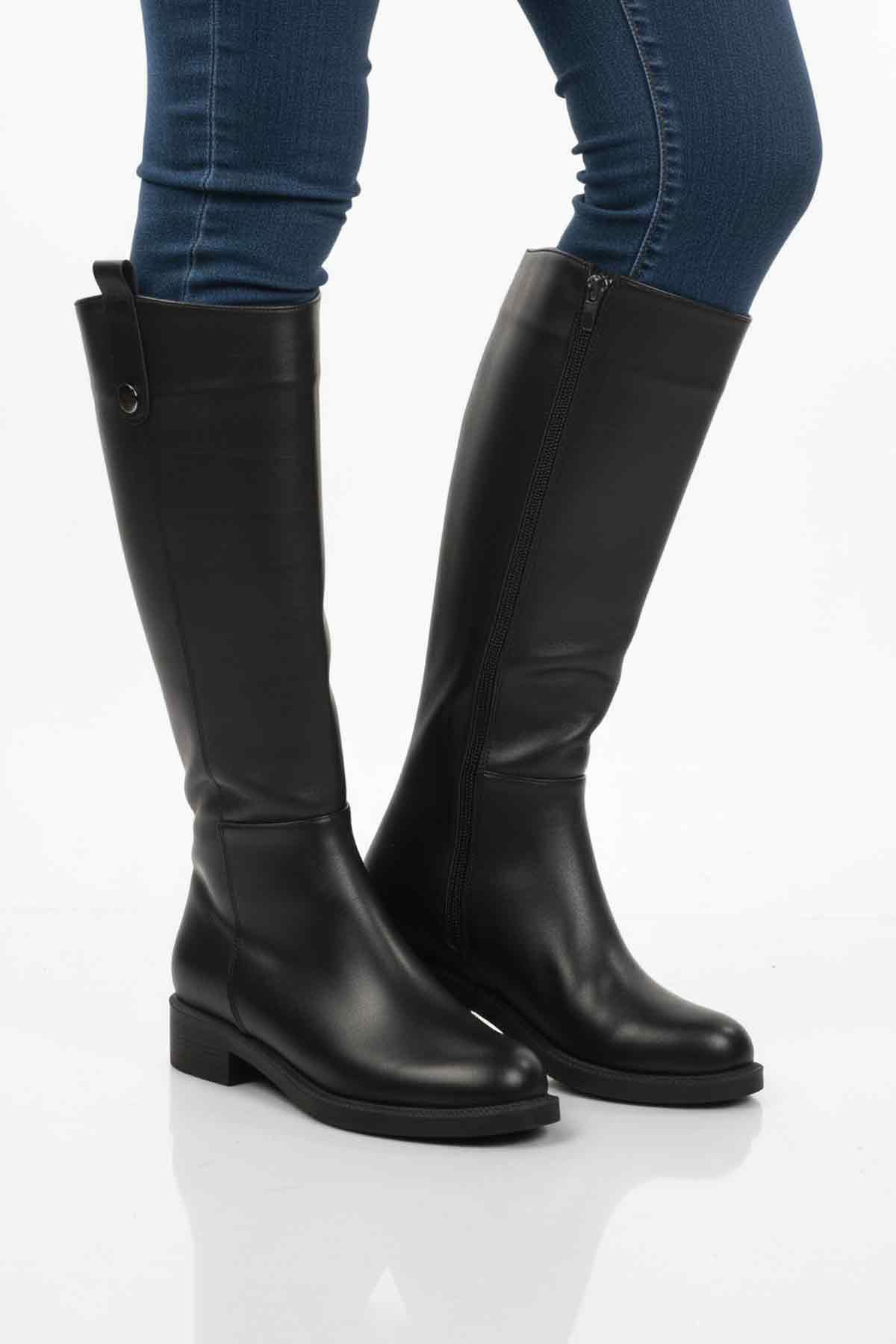 Ayakmod Ayakmod 224578 Fermuarlı Polarlı Soğuğa Dirençli Siyah Cilt Kadın Çizme Flo'da! Siyah - 3. görsel