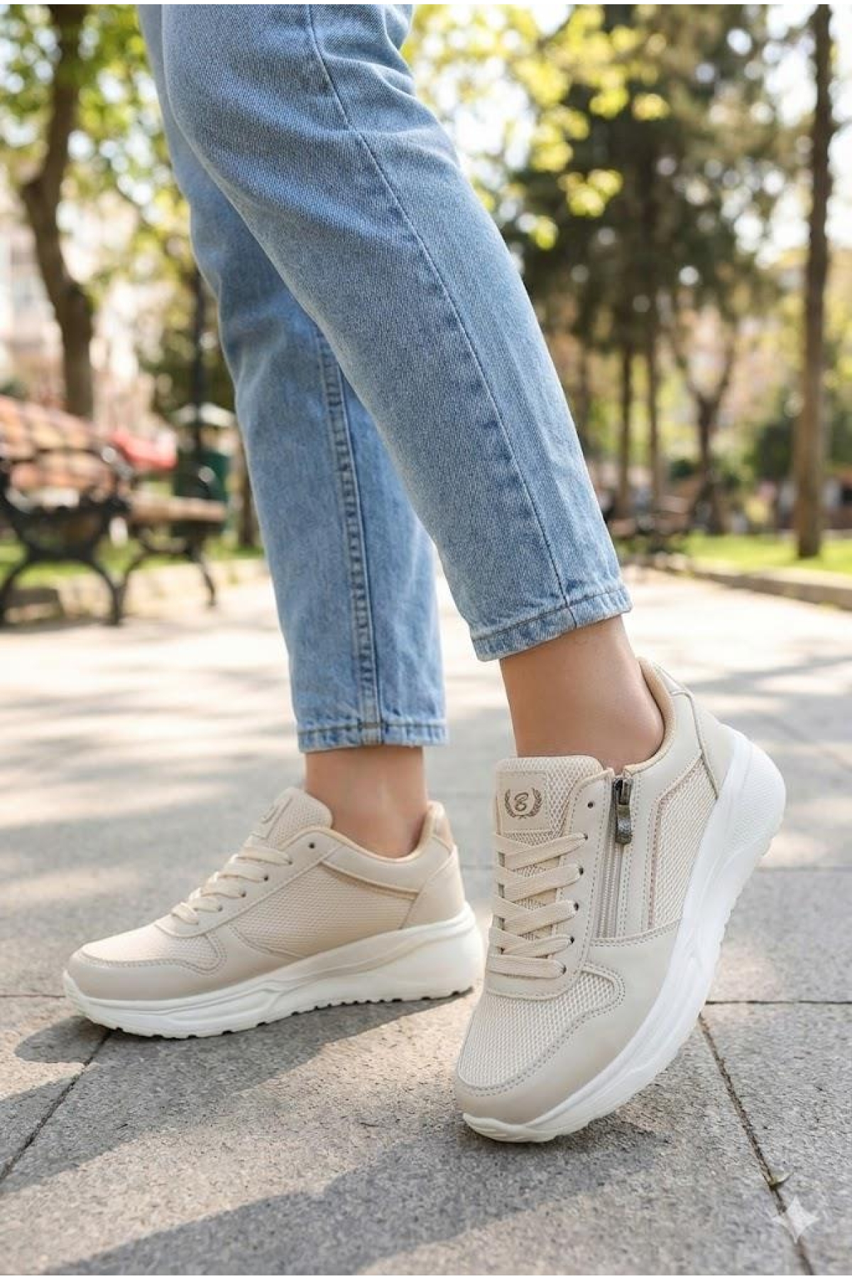 Fort Fort Bej 0605 Sea Rahat Fermuarlı Bağçıklı Kalın Taban Kadın Spor Ayakkabı Flo'da! Bej - 2. görsel