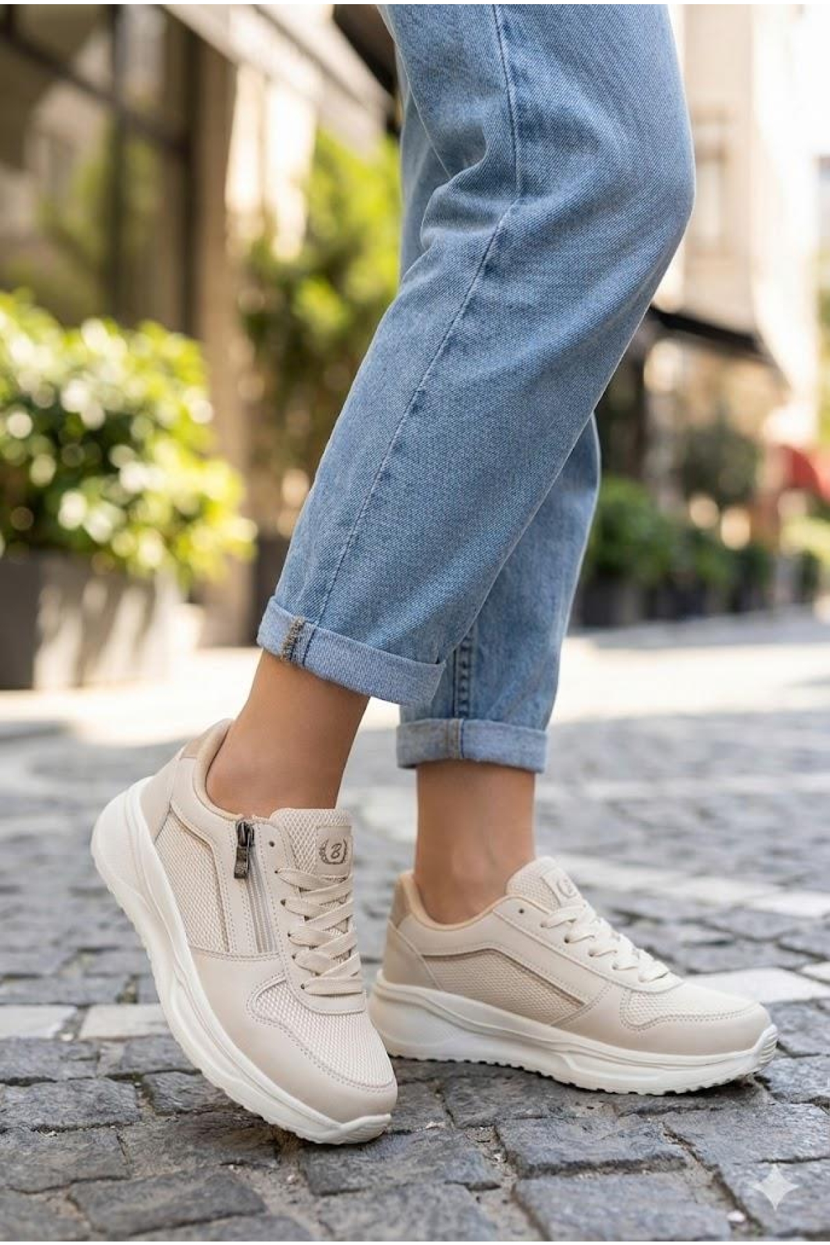 Fort Fort Bej 0605 Sea Rahat Fermuarlı Bağçıklı Kalın Taban Kadın Spor Ayakkabı Flo'da! Bej - 4. görsel