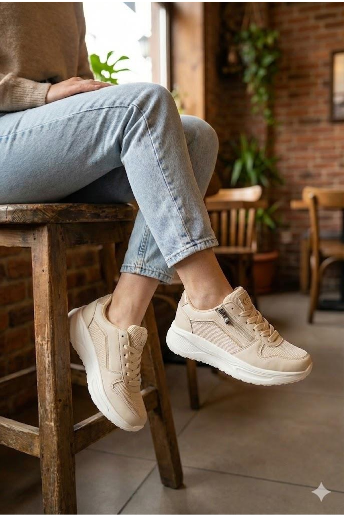 Fort Fort Bej 0605 Sea Rahat Fermuarlı Bağçıklı Kalın Taban Kadın Spor Ayakkabı Flo'da! Bej - 7. görsel