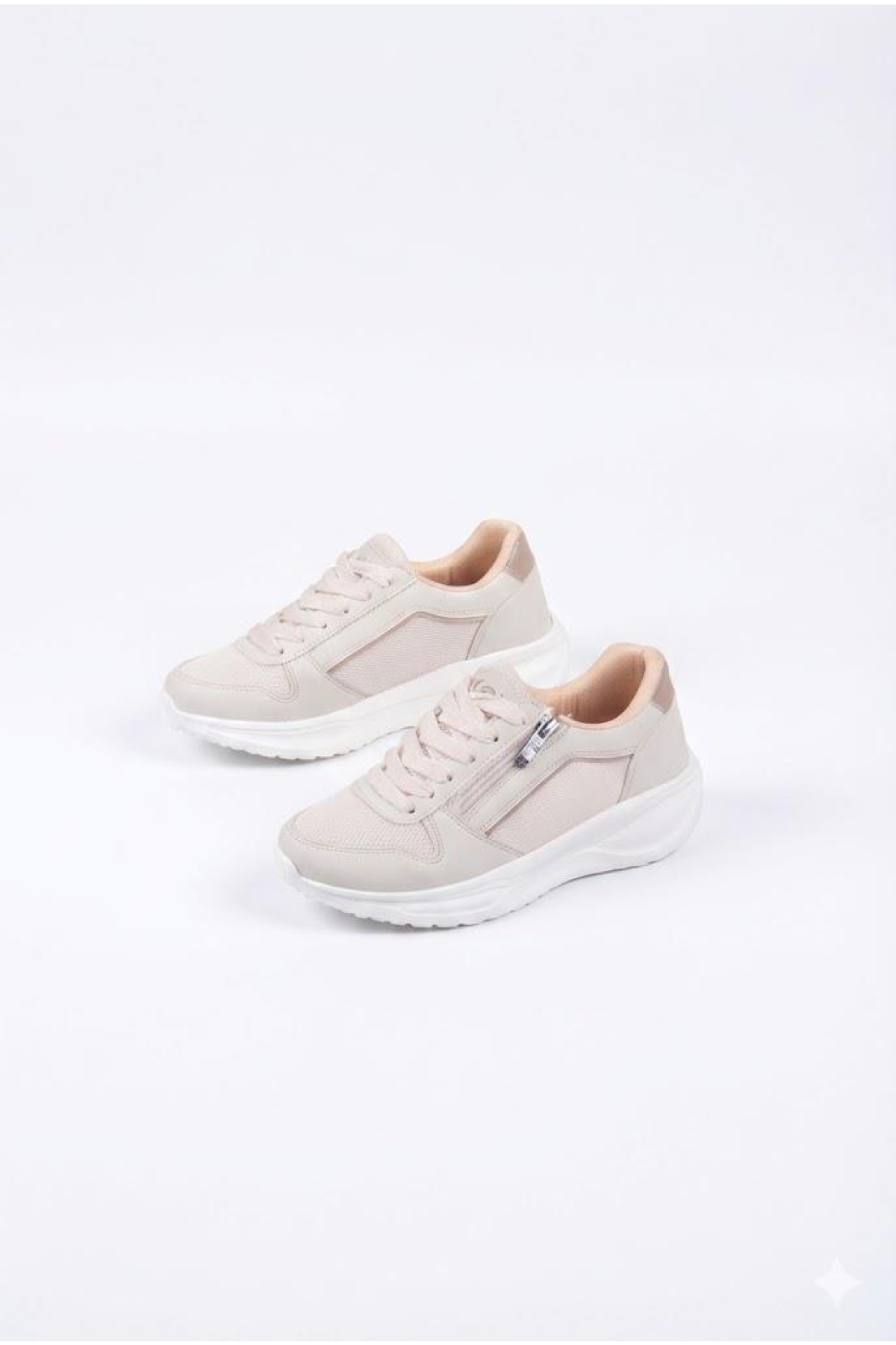 Fort Fort Bej 0605 Sea Rahat Fermuarlı Bağçıklı Kalın Taban Kadın Spor Ayakkabı Flo'da! Bej - 9. görsel