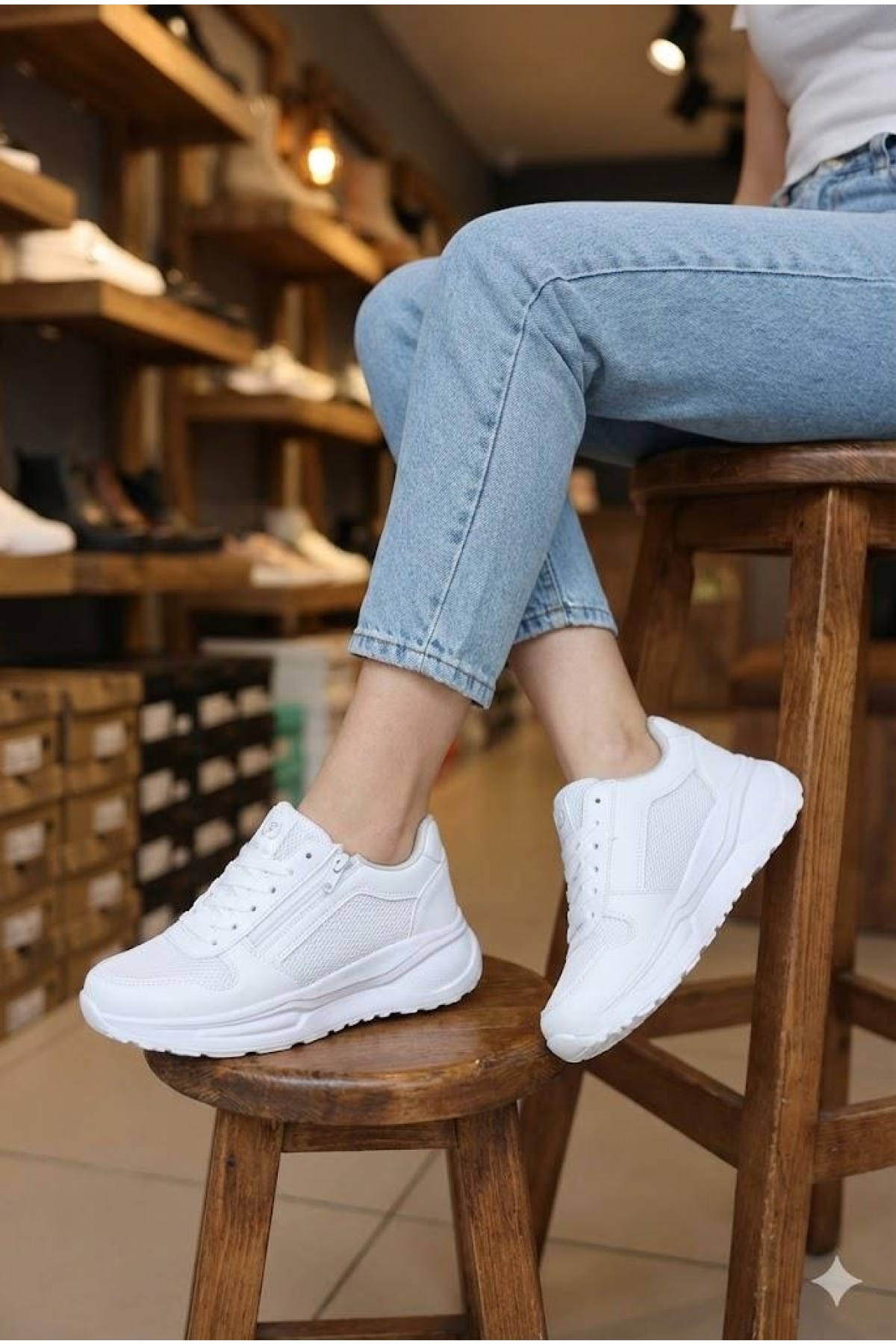 Fort Fort Beyaz 0605 Sea Rahat Fermuarlı Bağçıklı Kalın Taban Kadın Spor Ayakkabı Flo'da! Beyaz - 7. görsel