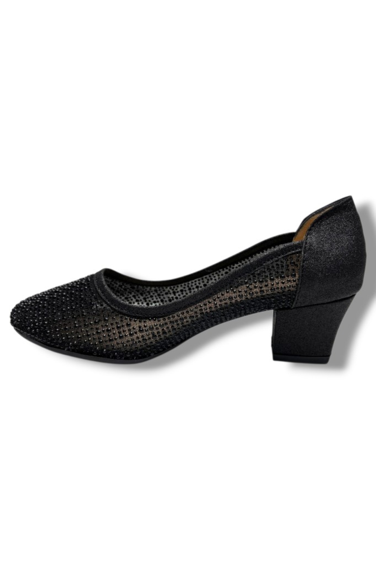 Nur Rose Nur Rose Siyah 86005-26 Fileli Boncuk Taşli Kalın Topuk Kadın Ayakkabı Flo'da! Siyah - 4. görsel