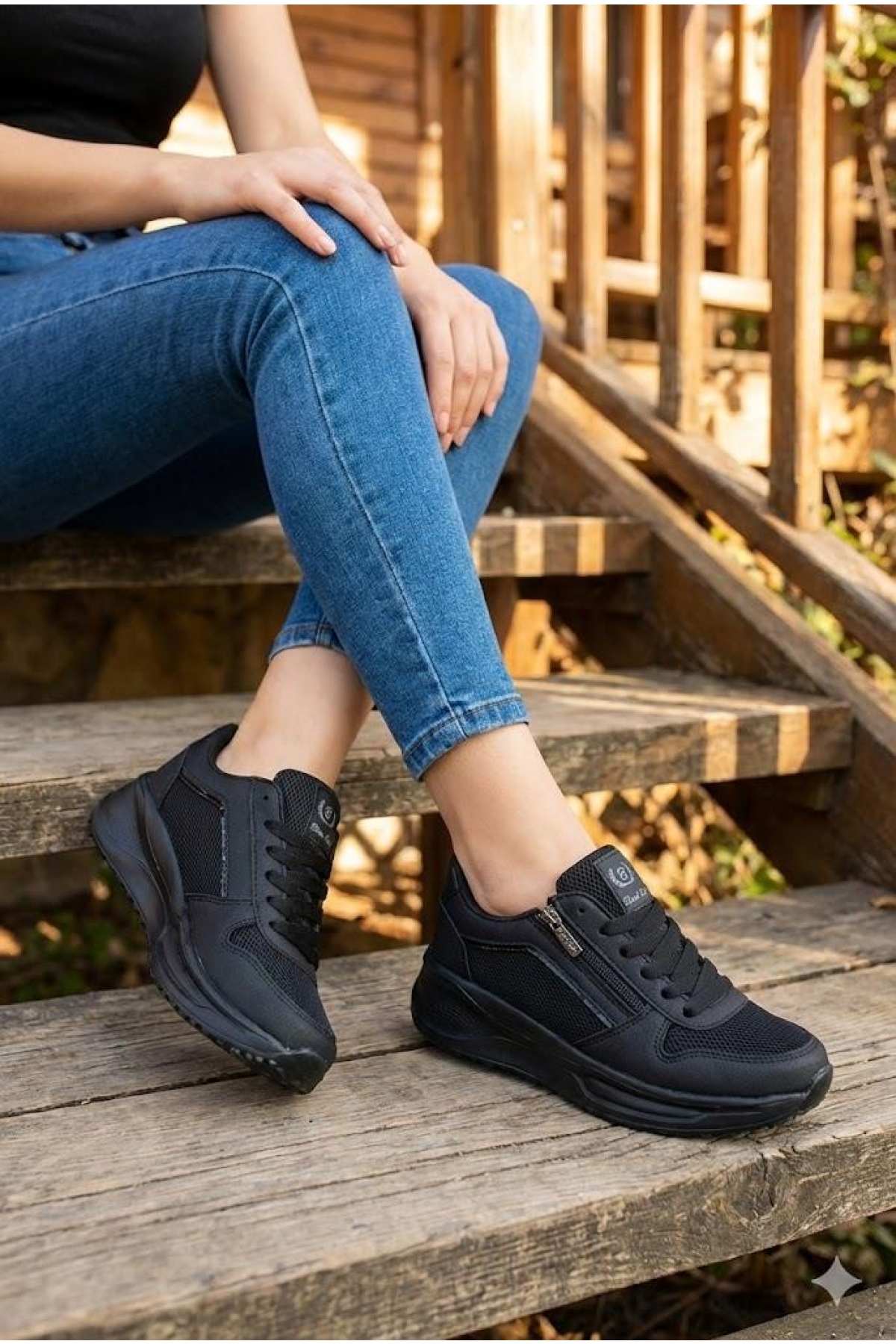 Fort Fort Siyah 0605 Sea Rahat Fermuarlı Bağçıklı Kalın Taban Kadın Spor Ayakkabı Flo'da! Siyah - 2. görsel