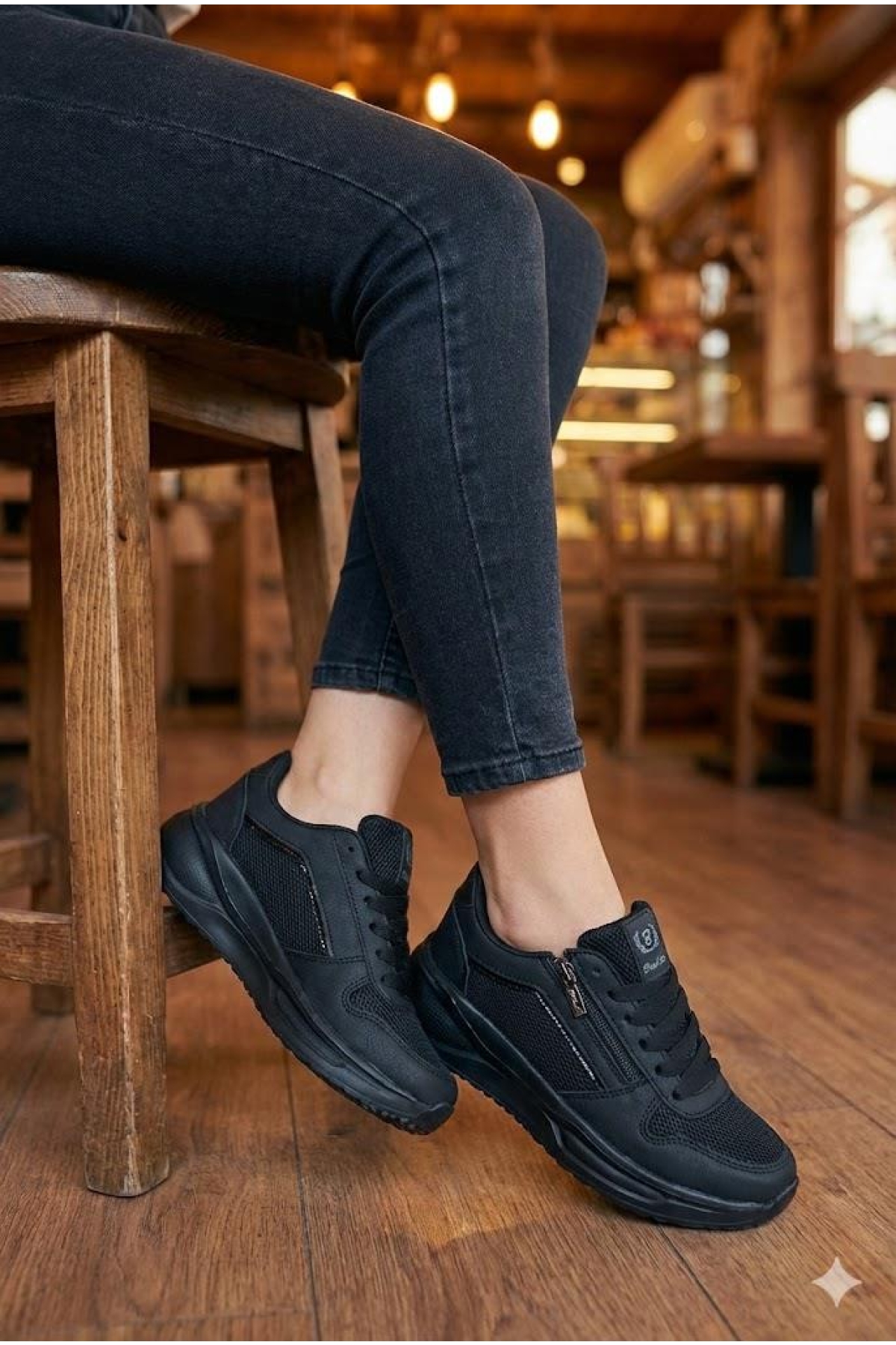 Fort Fort Siyah 0605 Sea Rahat Fermuarlı Bağçıklı Kalın Taban Kadın Spor Ayakkabı Flo'da! Siyah - 7. görsel