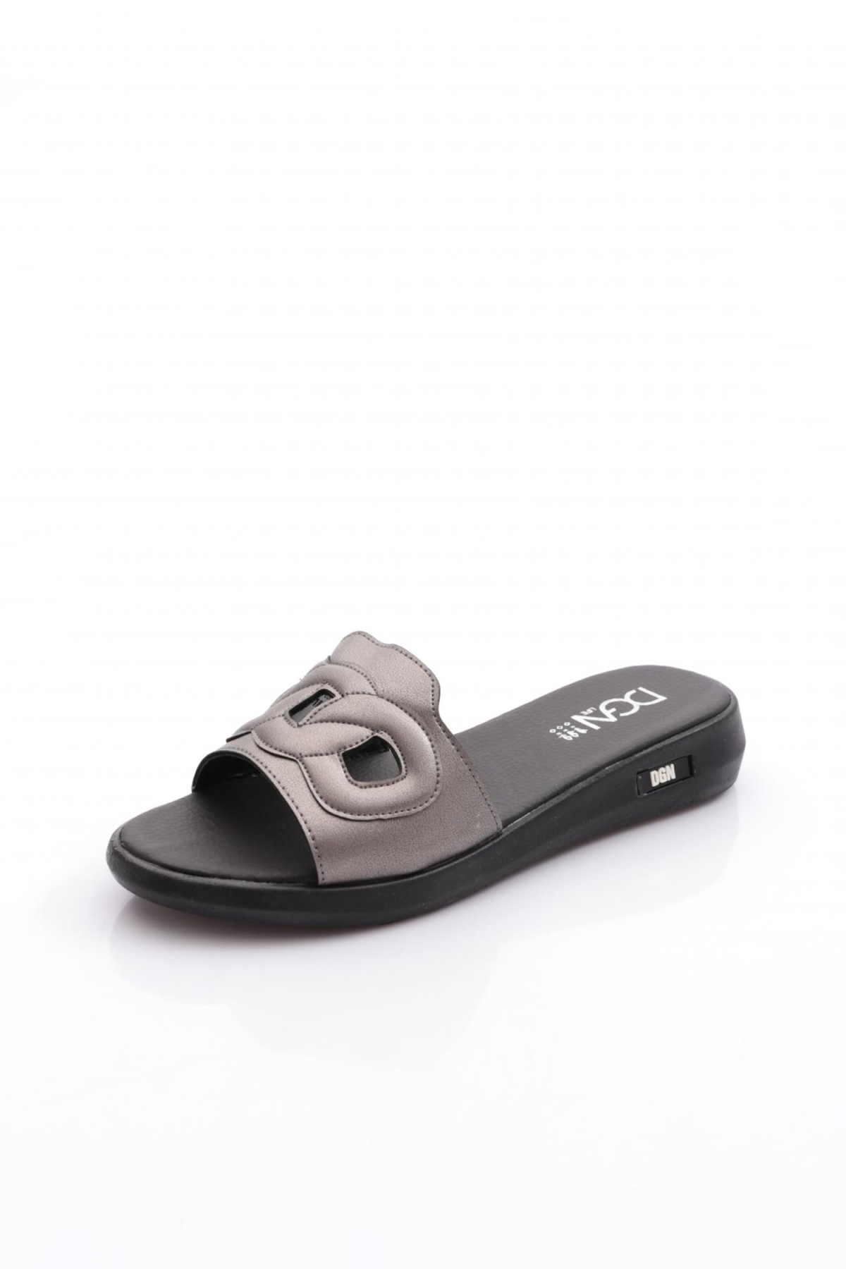 Dgn Dgn Gümüş 1391-22Y Kadin Zincir İşlemeli Kalin Bant Terlik Flo'da! Gümüş - 3. görsel
