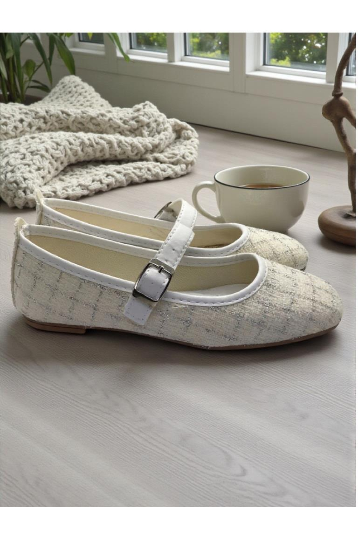 Ellaboni Kahverengi Ellaboni Mary Jane Kadın Siyah Tiftikli Keten Babet Rahat Ev Ayakkabısı