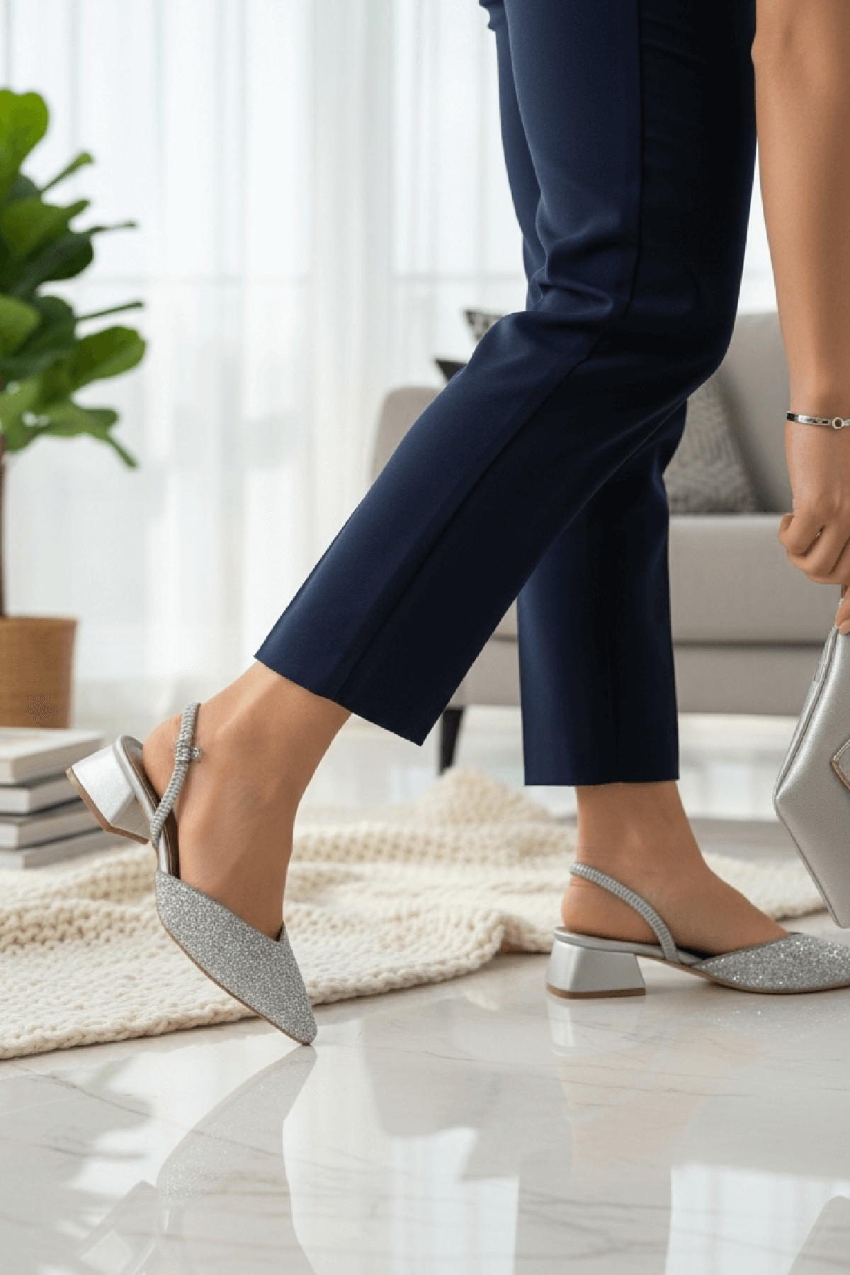 Divolya Divolya Taylor Gümüş Taşlı Bakılı (4 cm) Sivri Burun Topuklu Ayakkabı Flo'da! Gümüş - 2. görsel