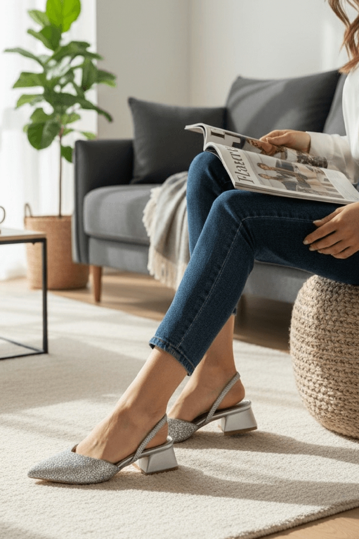 Divolya Divolya Taylor Gümüş Taşlı Bakılı (4 cm) Sivri Burun Topuklu Ayakkabı Flo'da! Gümüş - 3. görsel