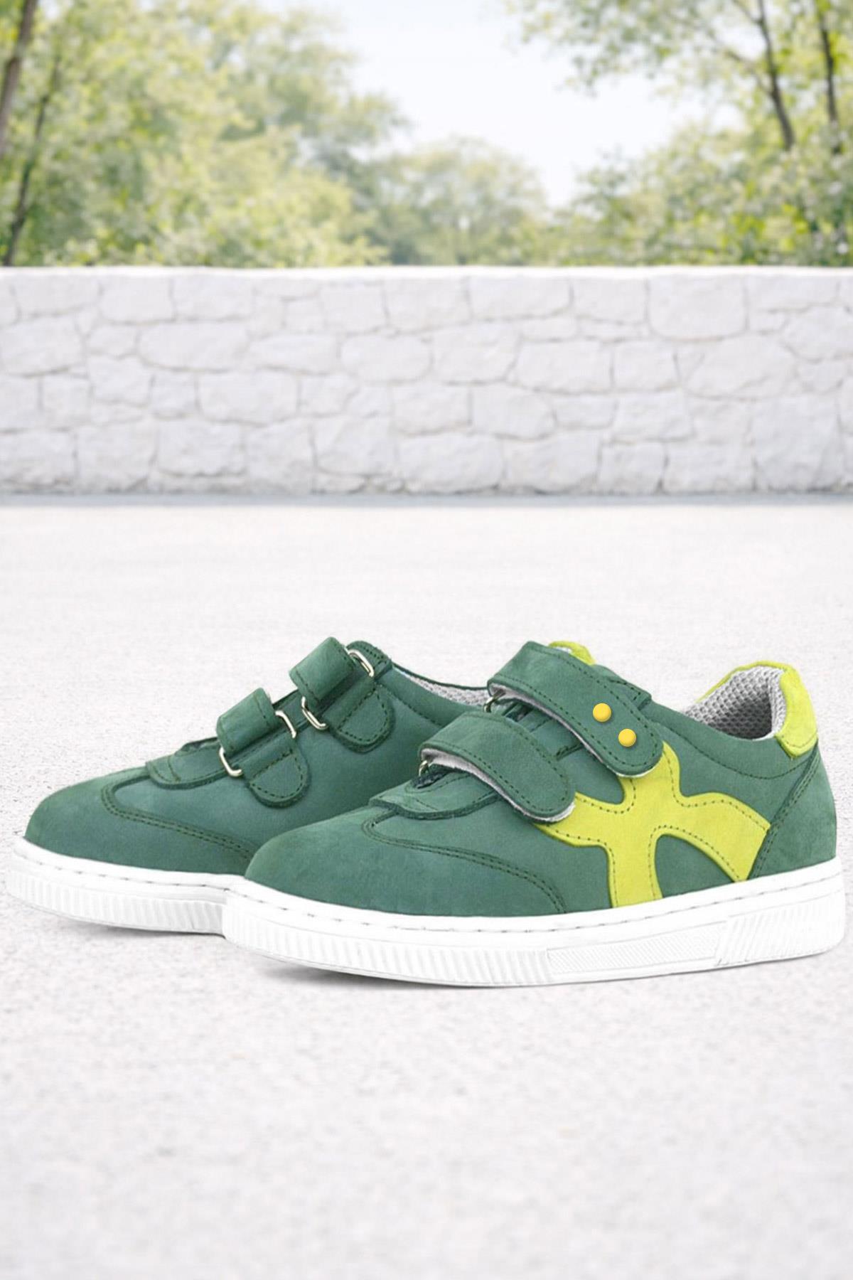 Rakerplus Yeşil Rakerplus Hakiki Deri Cırtlı Metal Detaylı Çocuk Spor Ayakkabı