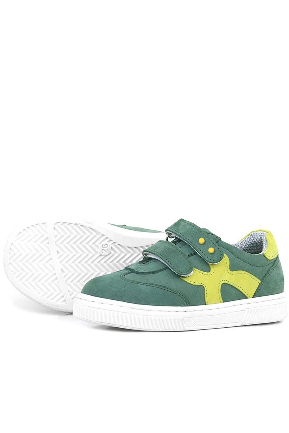 Rakerplus Yeşil Rakerplus Hakiki Deri Cırtlı Metal Detaylı Çocuk Spor Ayakkabı