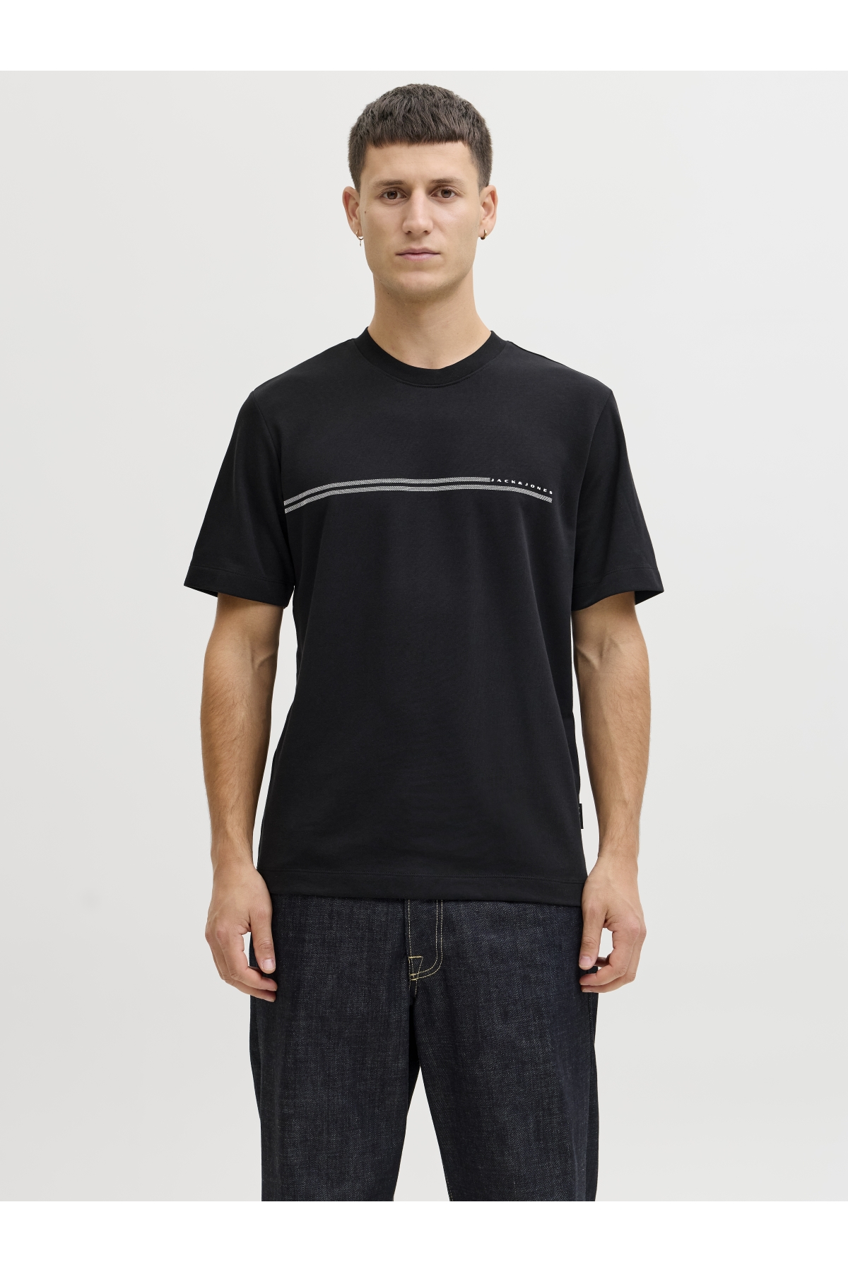 Jack Jones Jcofusıon Chest Brand Tee Ss Crew Noos Erkek Siyah