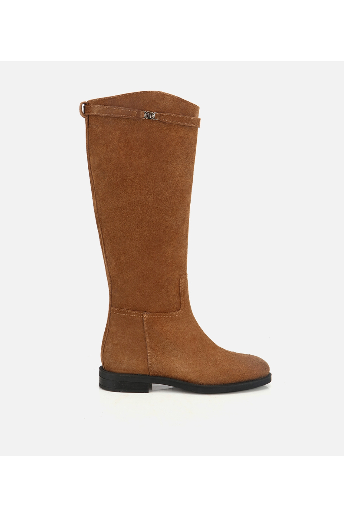 Hotiç Kahverengi Hotiç Süet Deri Kadın Kemer Detaylı Düz Çizme