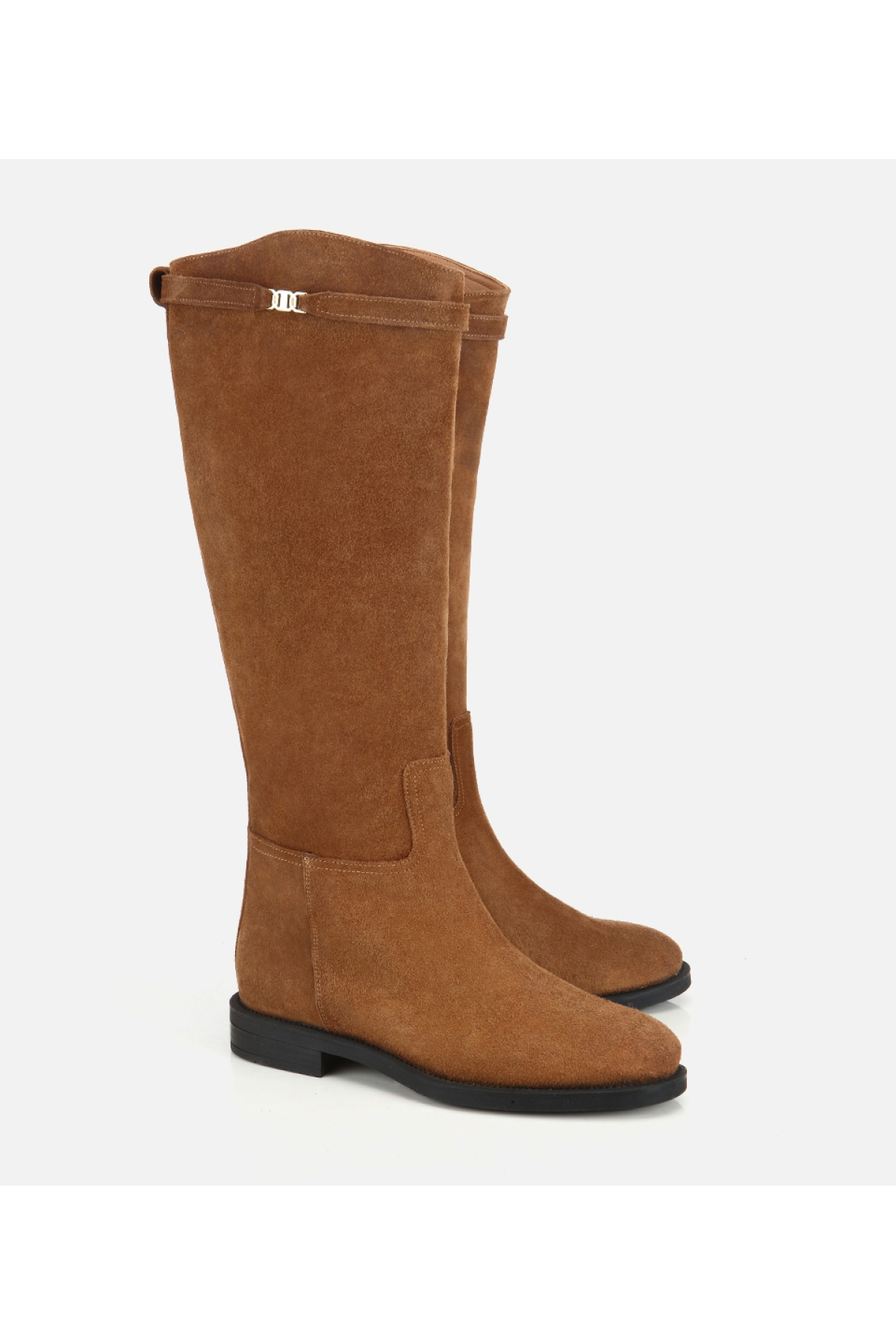Hotiç Kahverengi Hotiç Süet Deri Kadın Kemer Detaylı Düz Çizme