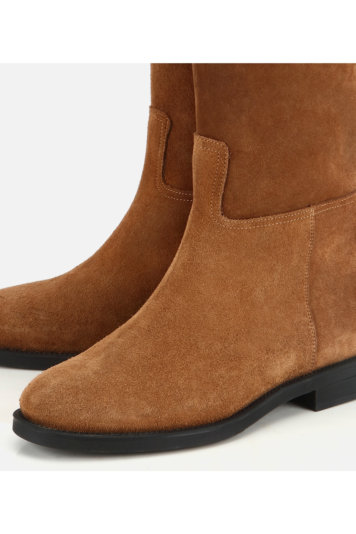 Hotiç Kahverengi Hotiç Süet Deri Kadın Kemer Detaylı Düz Çizme