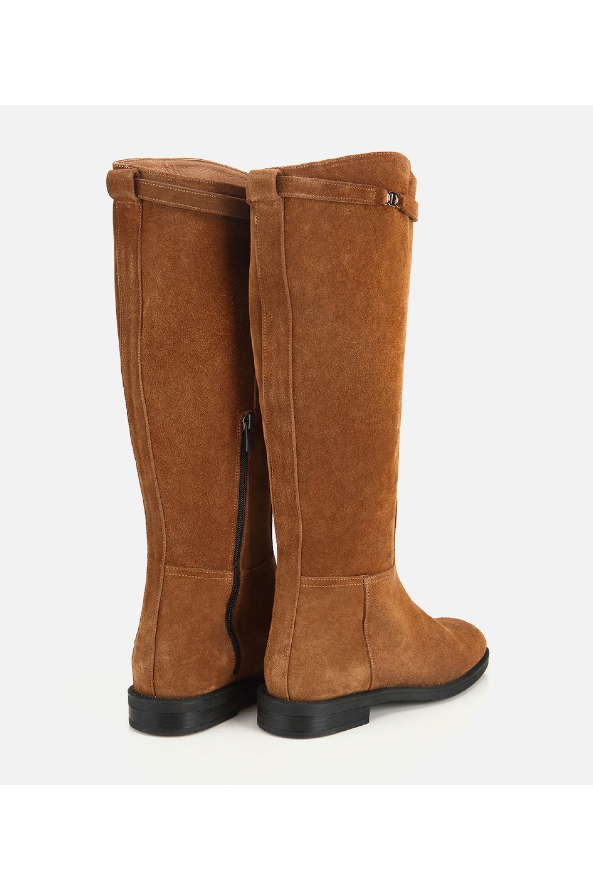 Hotiç Kahverengi Hotiç Süet Deri Kadın Kemer Detaylı Düz Çizme