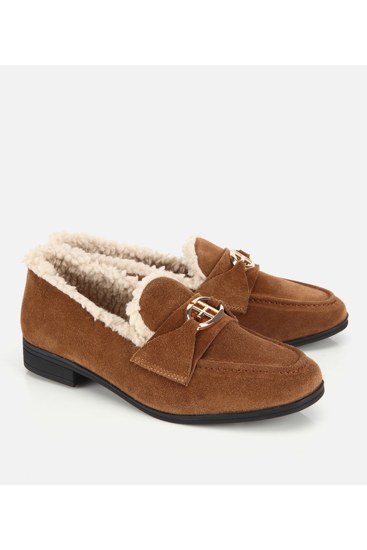 Hotiç Taba Hotiç Hotiç Süet Kadın Deri İçi Kürklü Klasik Loafer