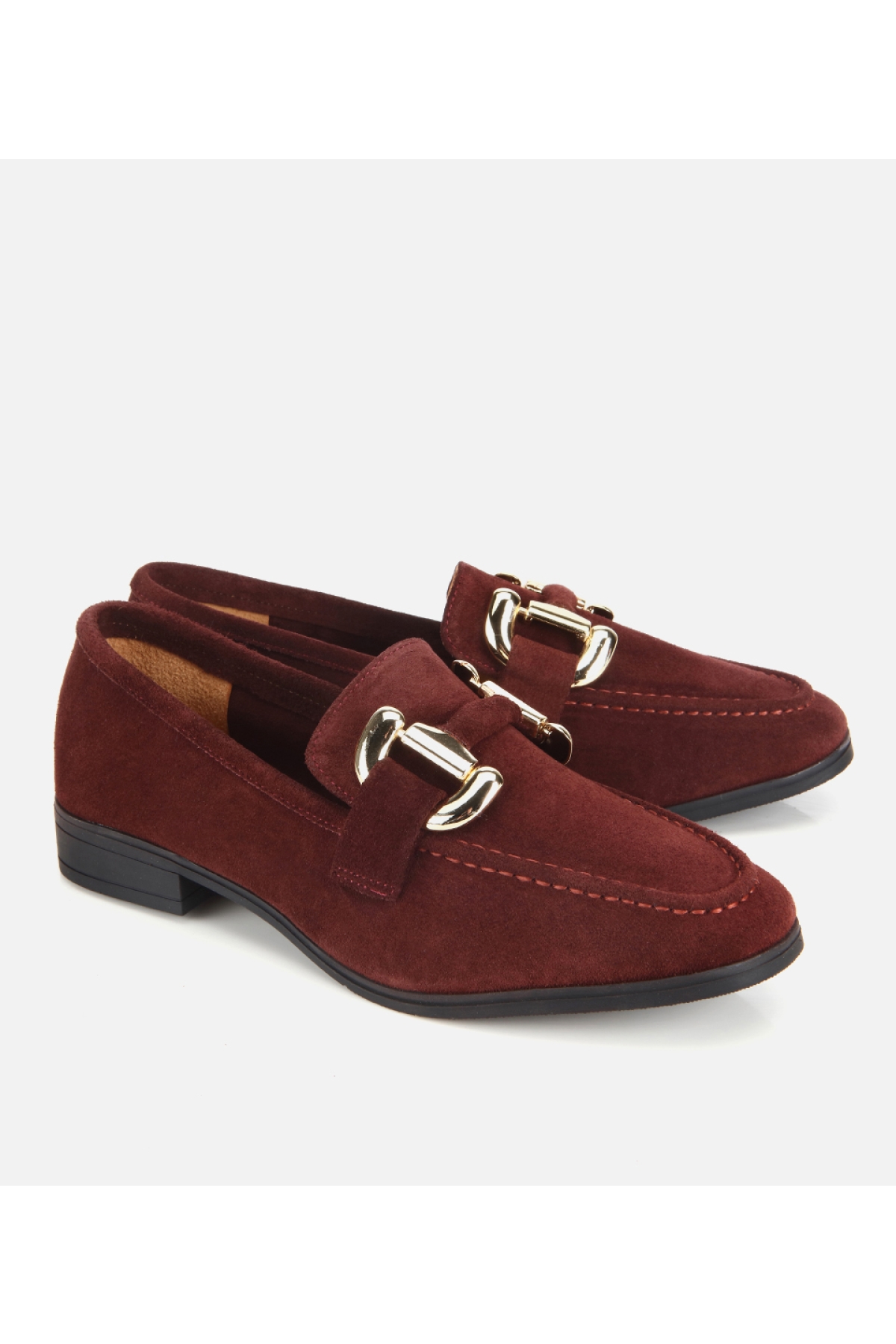 Hotiç Bordo Hotiç Hotiç Süet Kadın Deri Tokalı Klasik Loafer