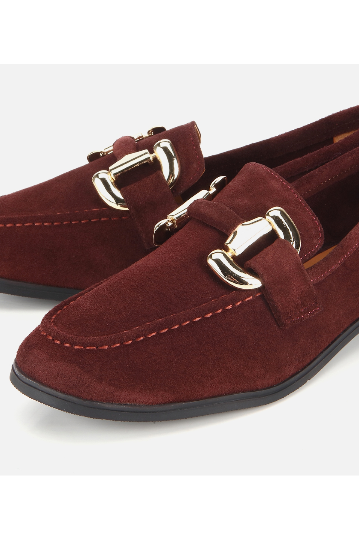 Hotiç Bordo Hotiç Hotiç Süet Kadın Deri Tokalı Klasik Loafer