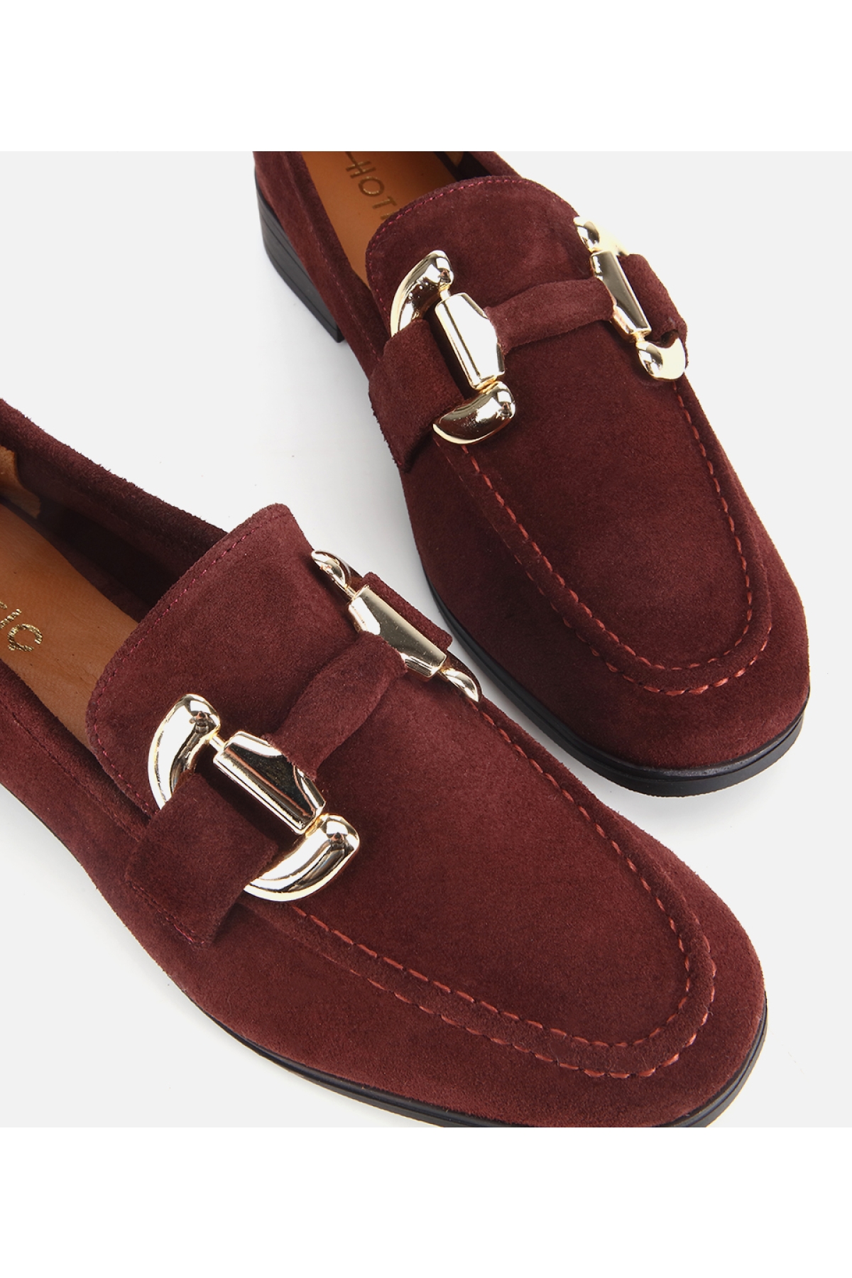 Hotiç Bordo Hotiç Hotiç Süet Kadın Deri Tokalı Klasik Loafer