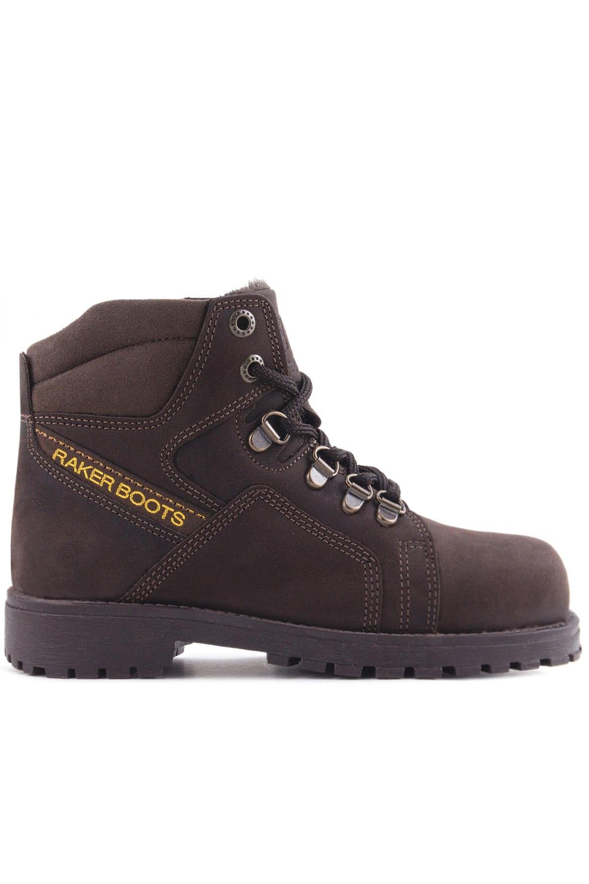 Rakerplus Kahverengi Rakerplus Hakiki Deri Kahve Nubuk Fermuarlı Kürklü Çocuk Bot