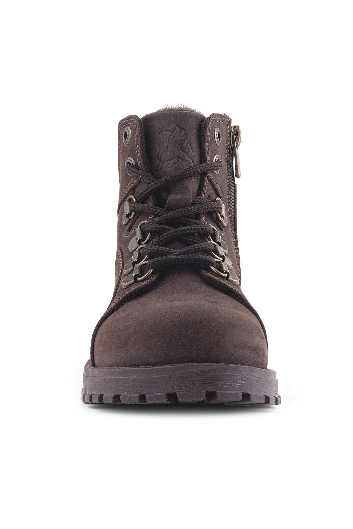 Rakerplus Kahverengi Rakerplus Hakiki Deri Kahve Nubuk Fermuarlı Kürklü Çocuk Bot