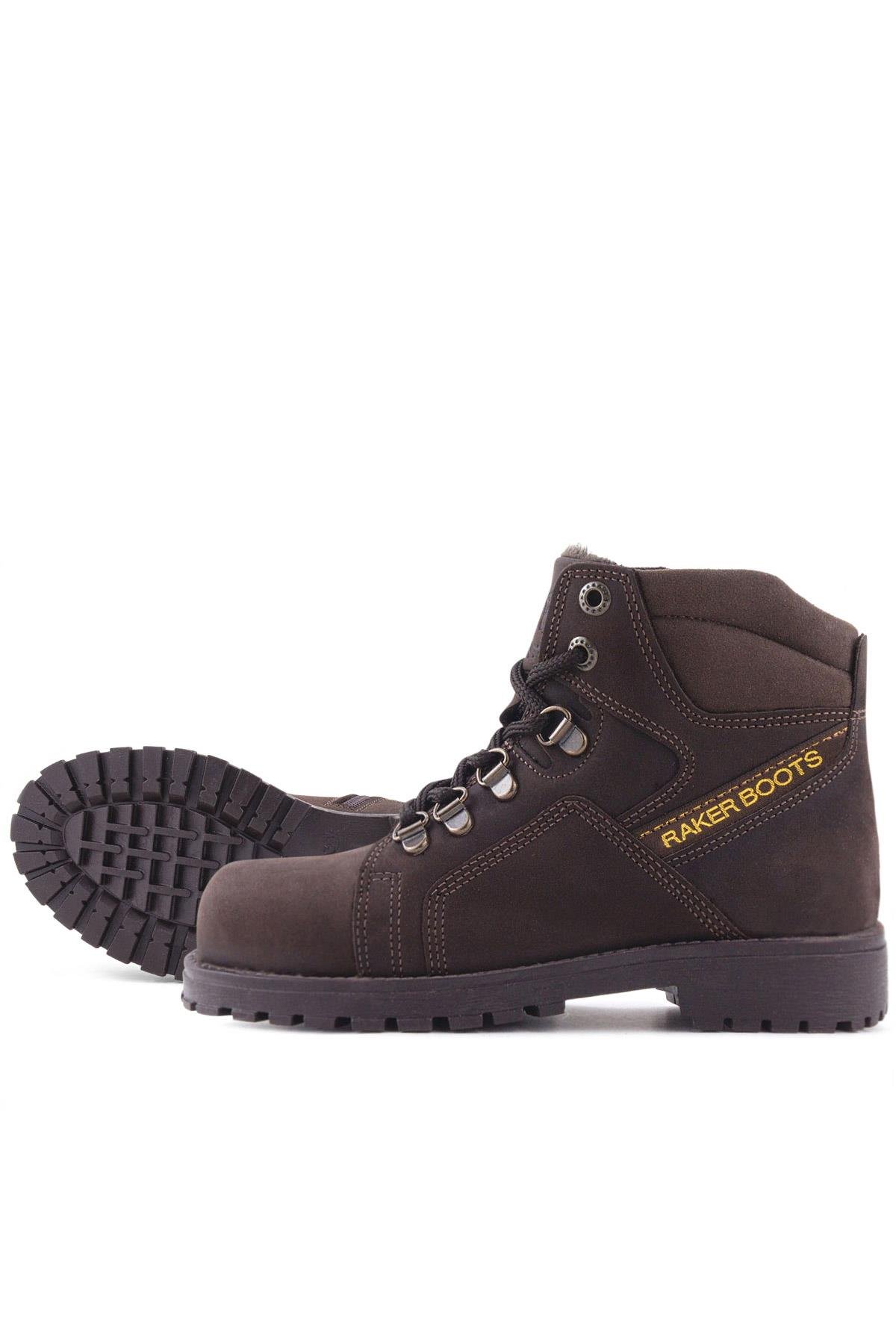 Rakerplus Kahverengi Rakerplus Hakiki Deri Kahve Nubuk Fermuarlı Kürklü Çocuk Bot