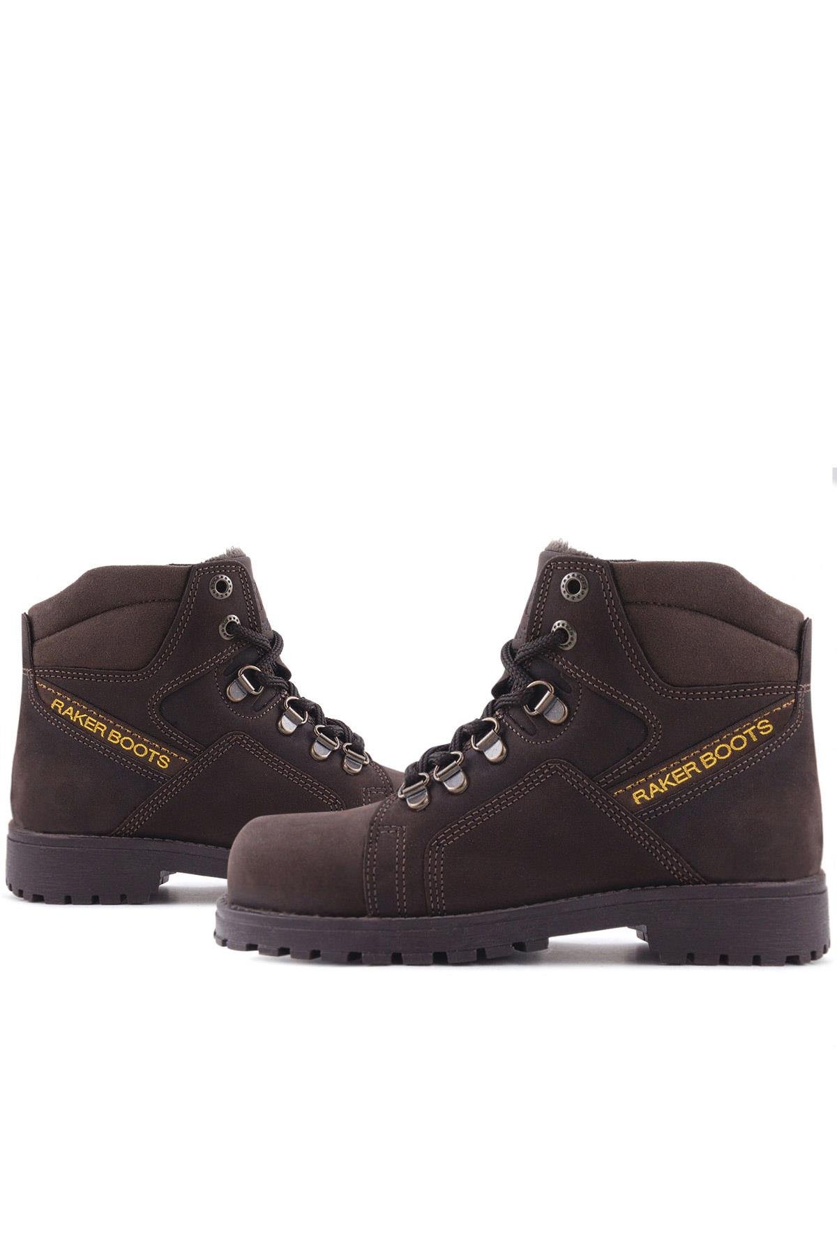 Rakerplus Kahverengi Rakerplus Hakiki Deri Kahve Nubuk Fermuarlı Kürklü Çocuk Bot