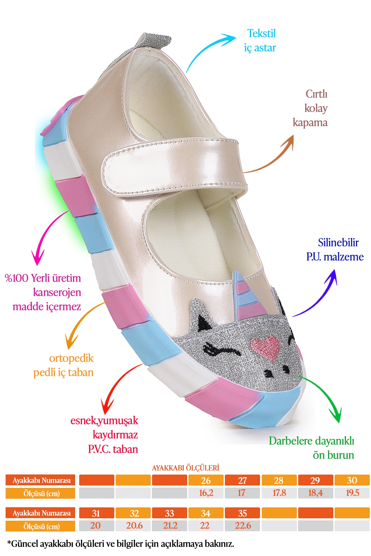 Kiko Kids Beyaz Kiko Kids Gilan Cirtli Işıklı Kız Çocuk Babet Ayakkabı