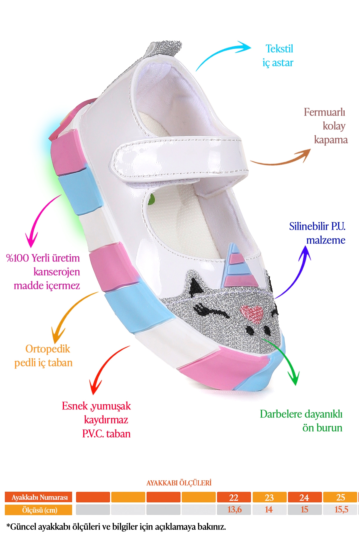 Kiko Kids Beyaz Kiko Kids Gilan Cirtli Işıklı Kız Bebek Babet Ayakkabı