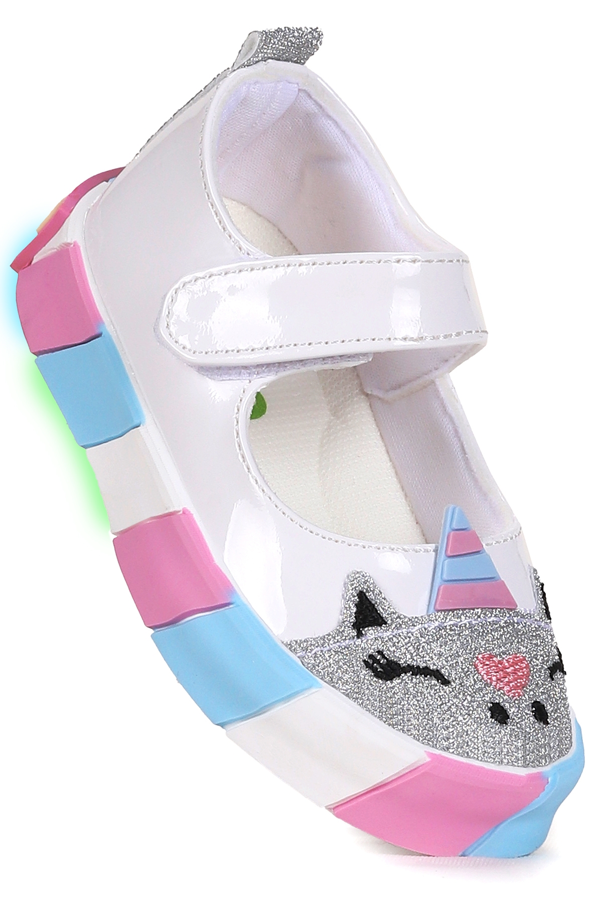 Kiko Kids Beyaz Kiko Kids Gilan Cirtli Işıklı Kız Bebek Babet Ayakkabı