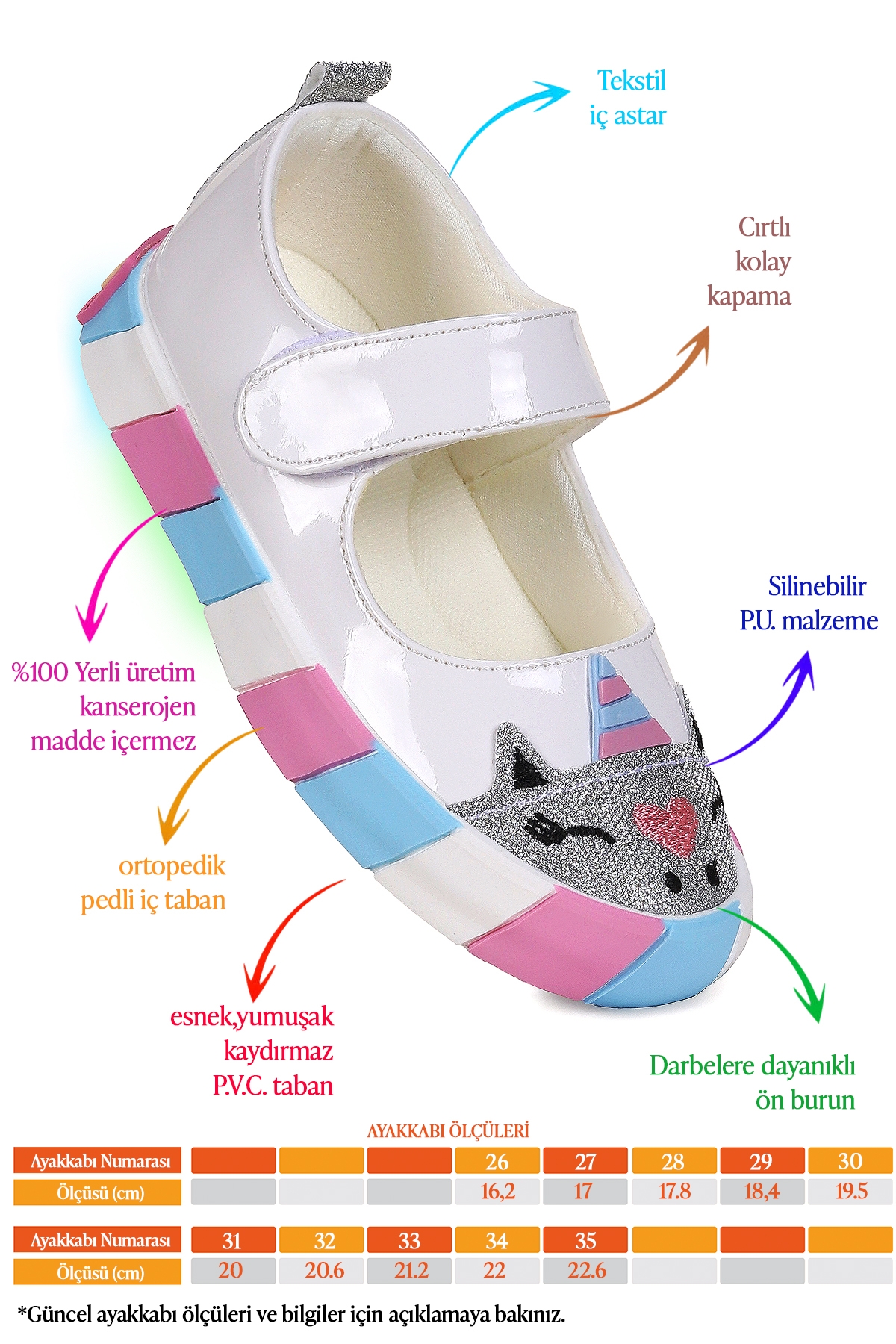 Kiko Kids Beyaz Kiko Kids Gilan Cirtli Işıklı Kız Çocuk Babet Ayakkabı