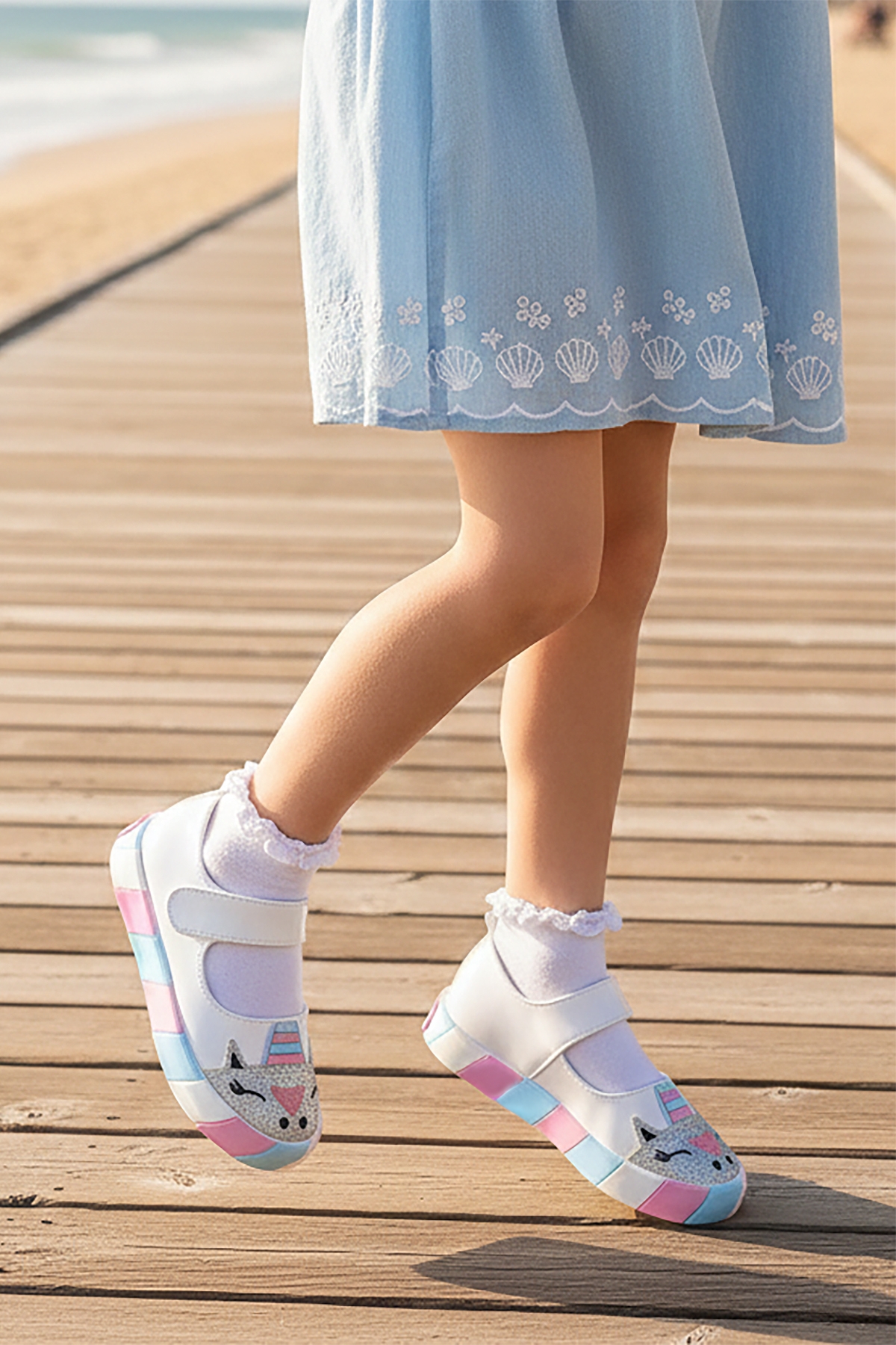 Kiko Kids Beyaz Kiko Kids Gilan Cirtli Işıklı Kız Çocuk Babet Ayakkabı