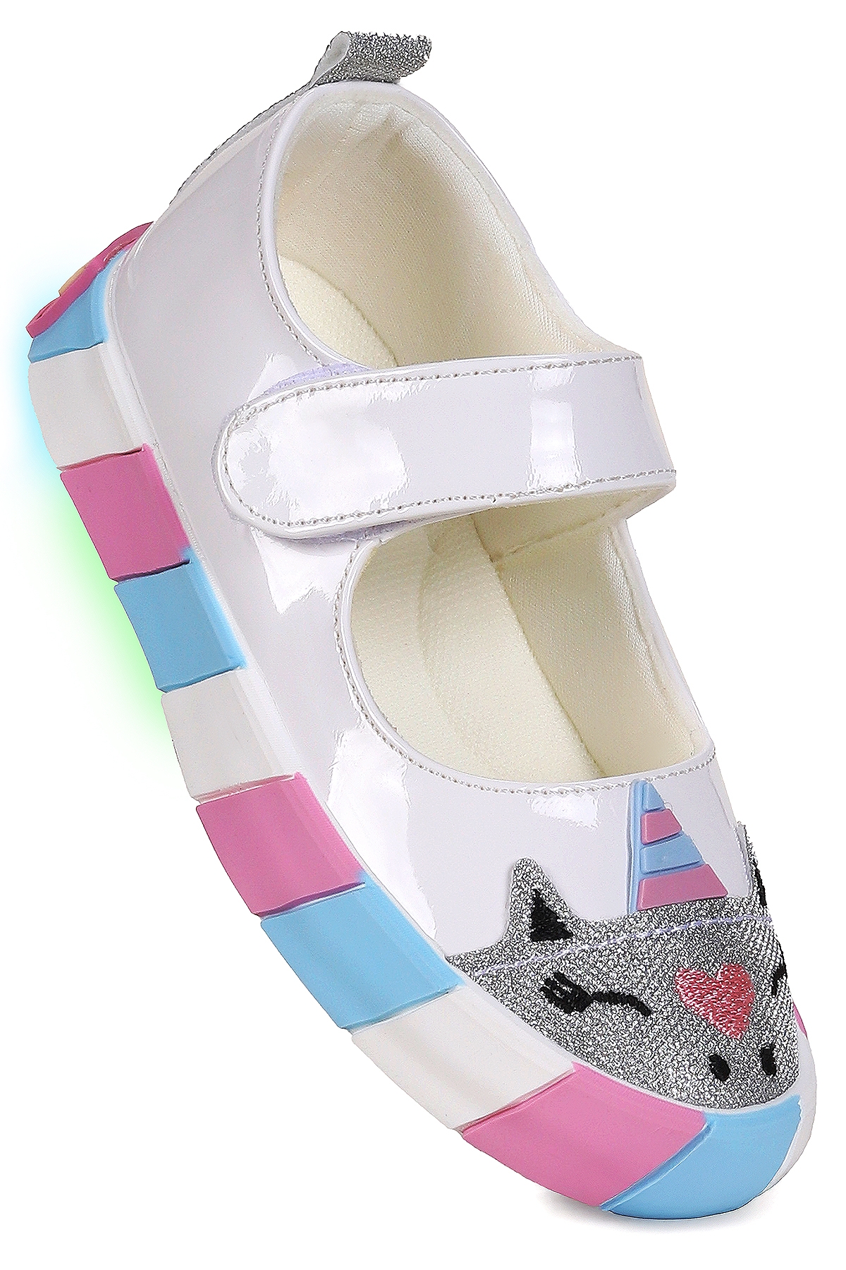 Kiko Kids Beyaz Kiko Kids Gilan Cirtli Işıklı Kız Çocuk Babet Ayakkabı