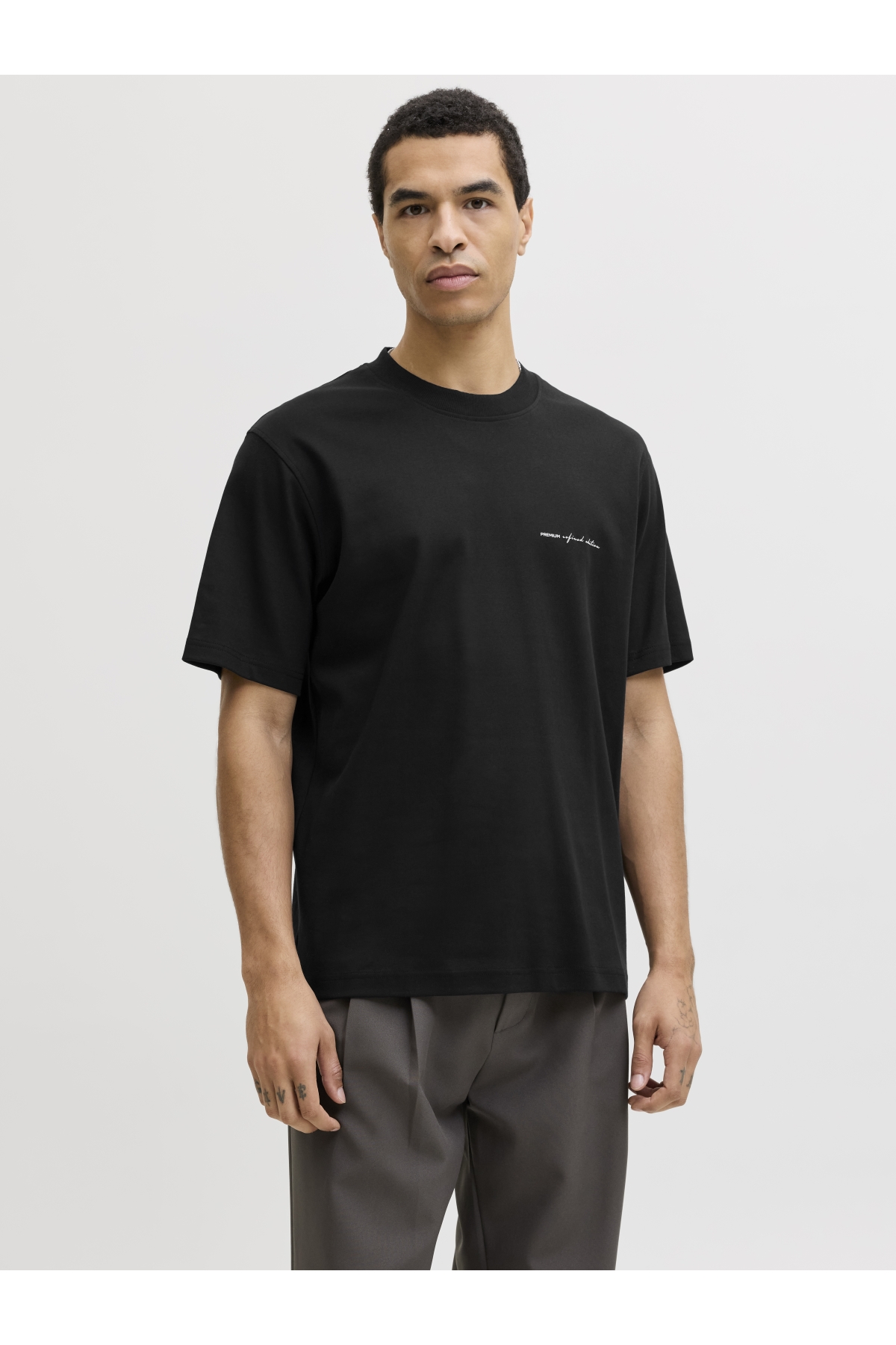 Jack Jones Jprblaowen Ss Brandıng Tee Sn Erkek Siyah Tshirt