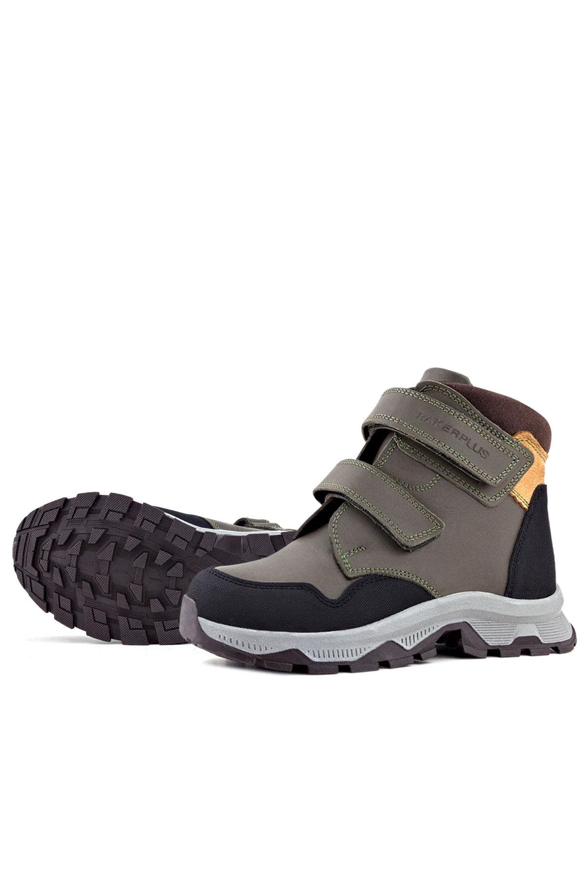Rakerplus Haki Rakerplus Hakiki Deri Trekking Yeşil Sarı Cırt Cırtlı Erkek Çocuk Bot