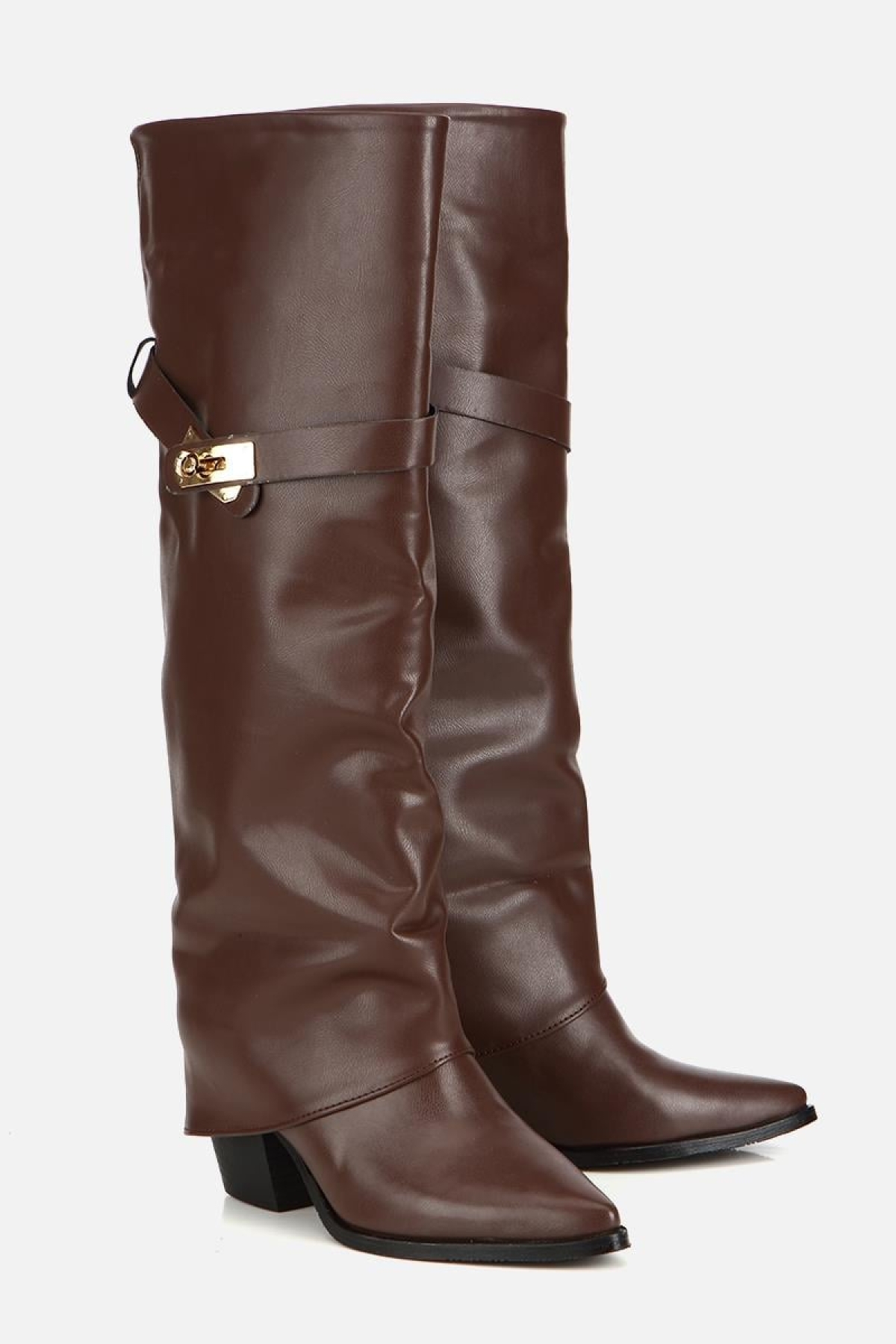 Yaya By Hotiç Kahverengi Yaya By Hotiç Yaya By Kadın Tokalı Diz Altı Kalın Topuklu Çizme