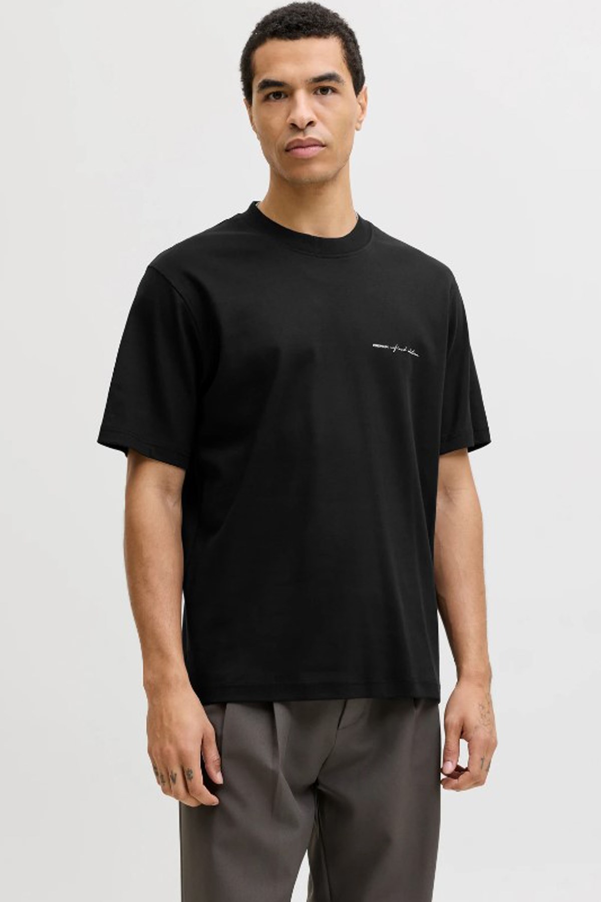 Bisiklet Yaka Siyah Erkek T-Shirt 12292340 JPRBLAETHAN SS LOGO TEE