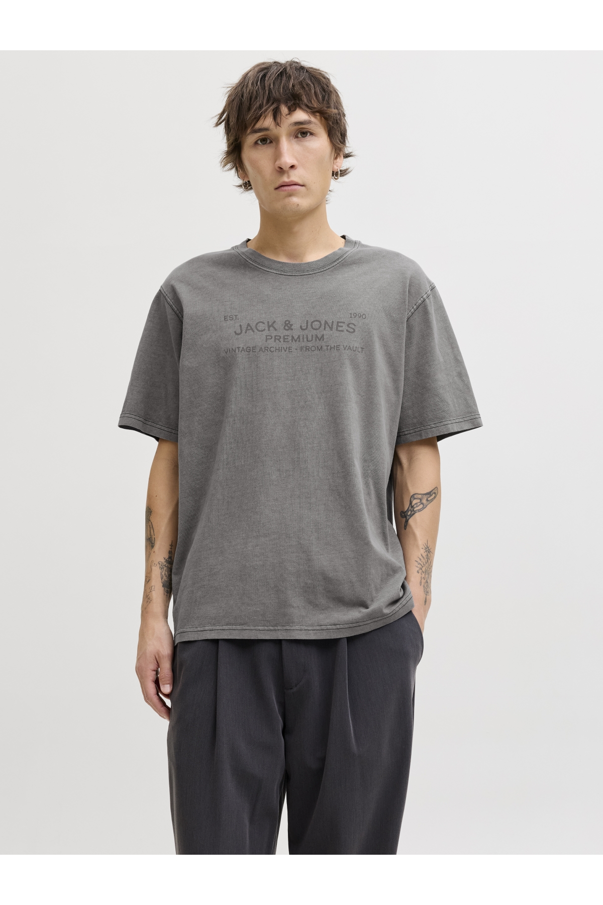 Jack Jones Jprbluaıden Ss Tee Erkek Gri Tshirt 12293014-02