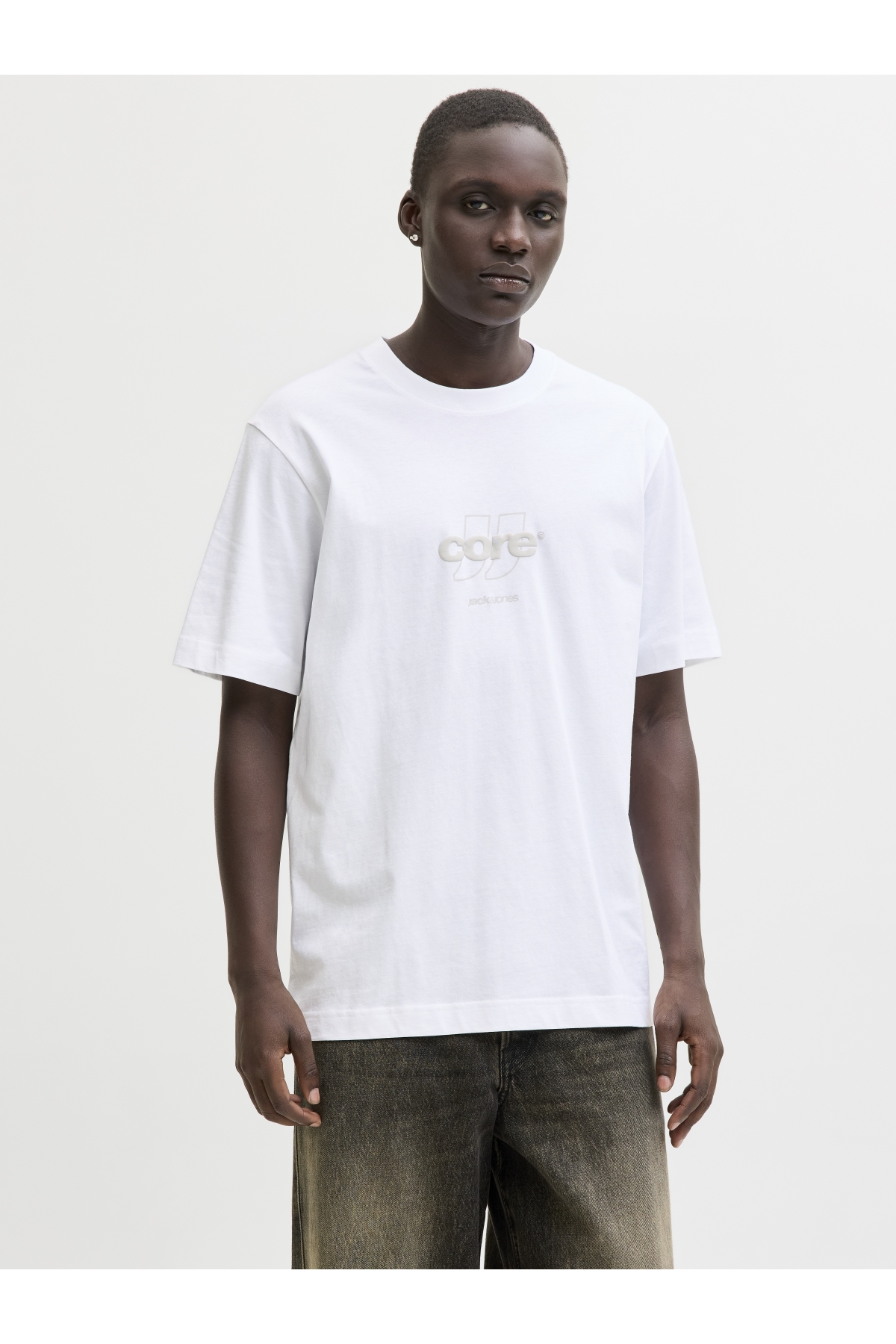 Jack Jones Jcofusıon Badge Tee Ss Crew Neck Ln Erkek Beyaz Tshirt