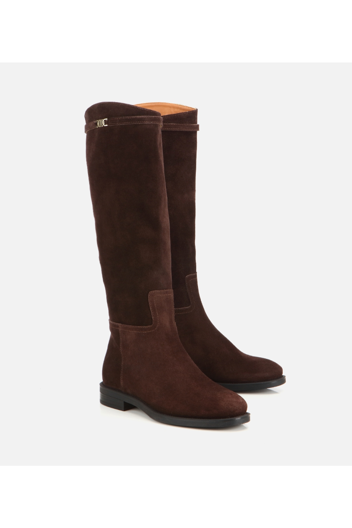Hotiç Kahverengi Hotiç Süet Deri Kadın Kemer Detaylı Düz Çizme